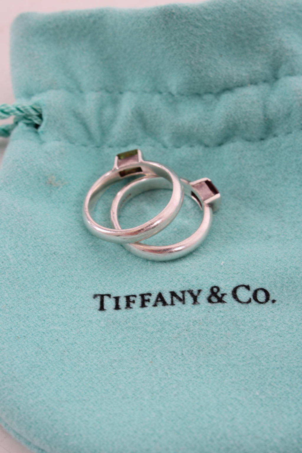 Tiffany&Co Green Peridot/ Pink Tourmaline Ring Silver