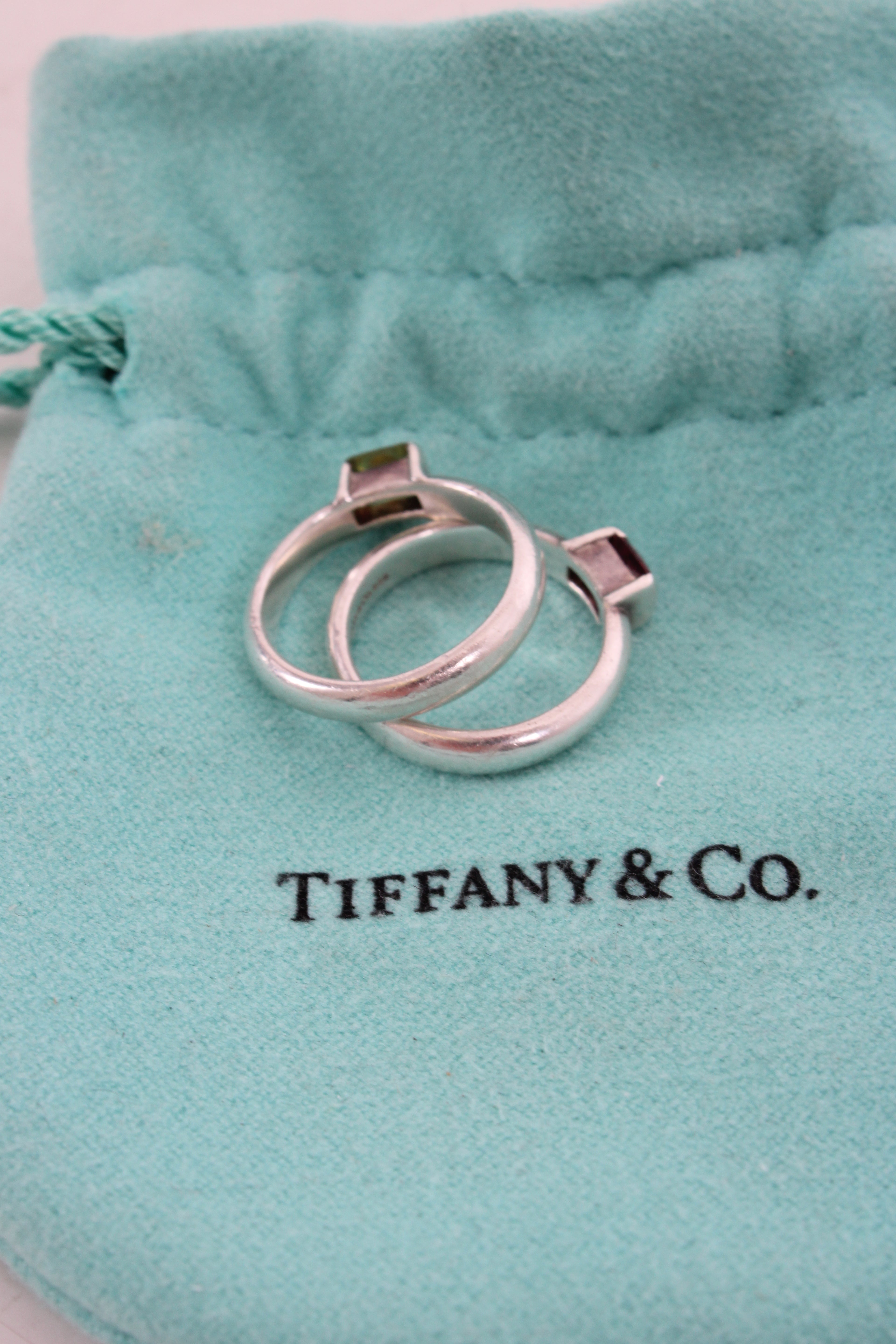 Tiffany&Co Green Peridot/ Pink Tourmaline Ring Silver