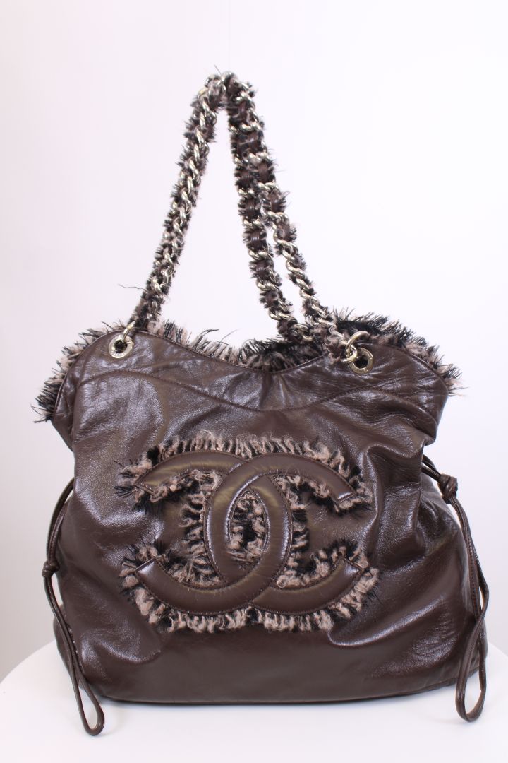 Chanel Leather tweed bon bon tote Brown large