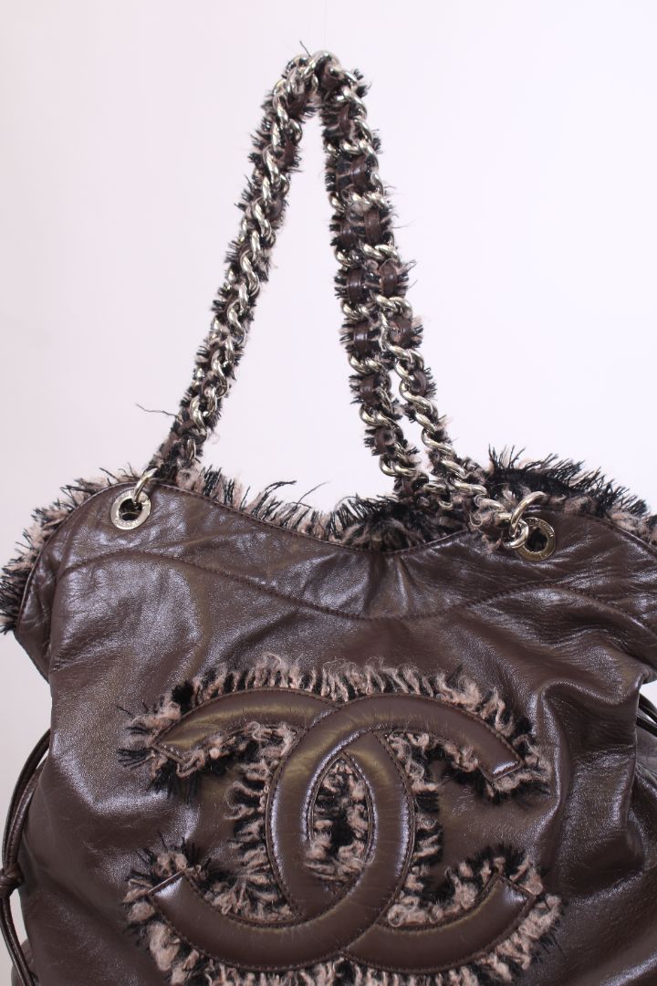 Chanel Leather tweed bon bon tote Brown large