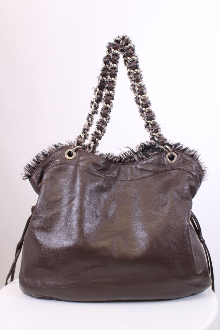 Chanel Leather tweed bon bon tote Brown large