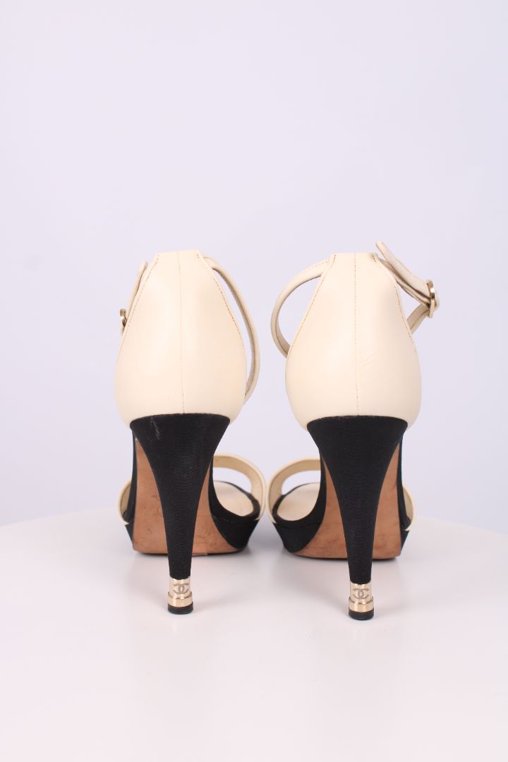 Chanel Ankle Strap Heels Cream/ Black 39.5