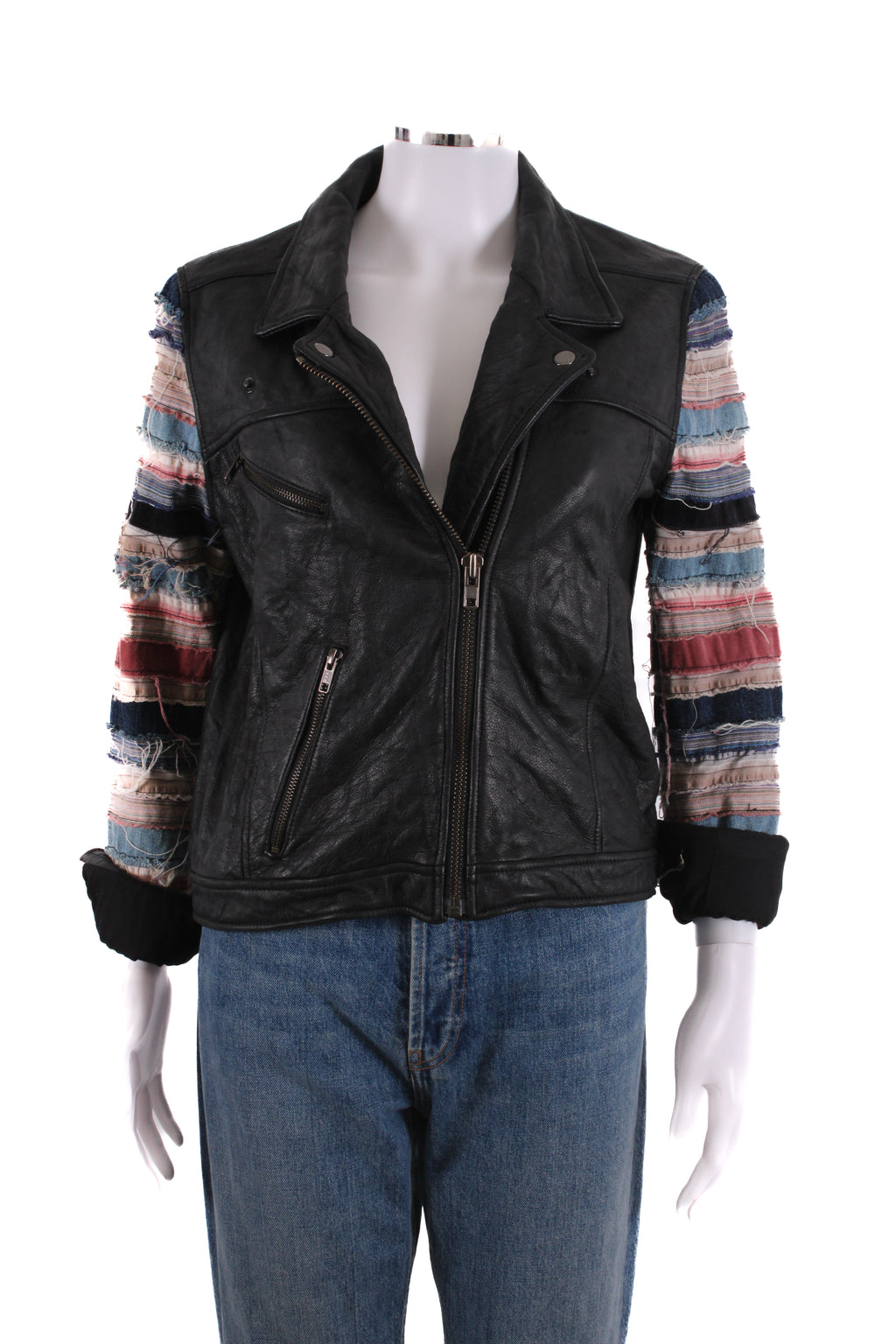 Acne Studios Distressed Fabric/ Leather Biker Jacket Black 10