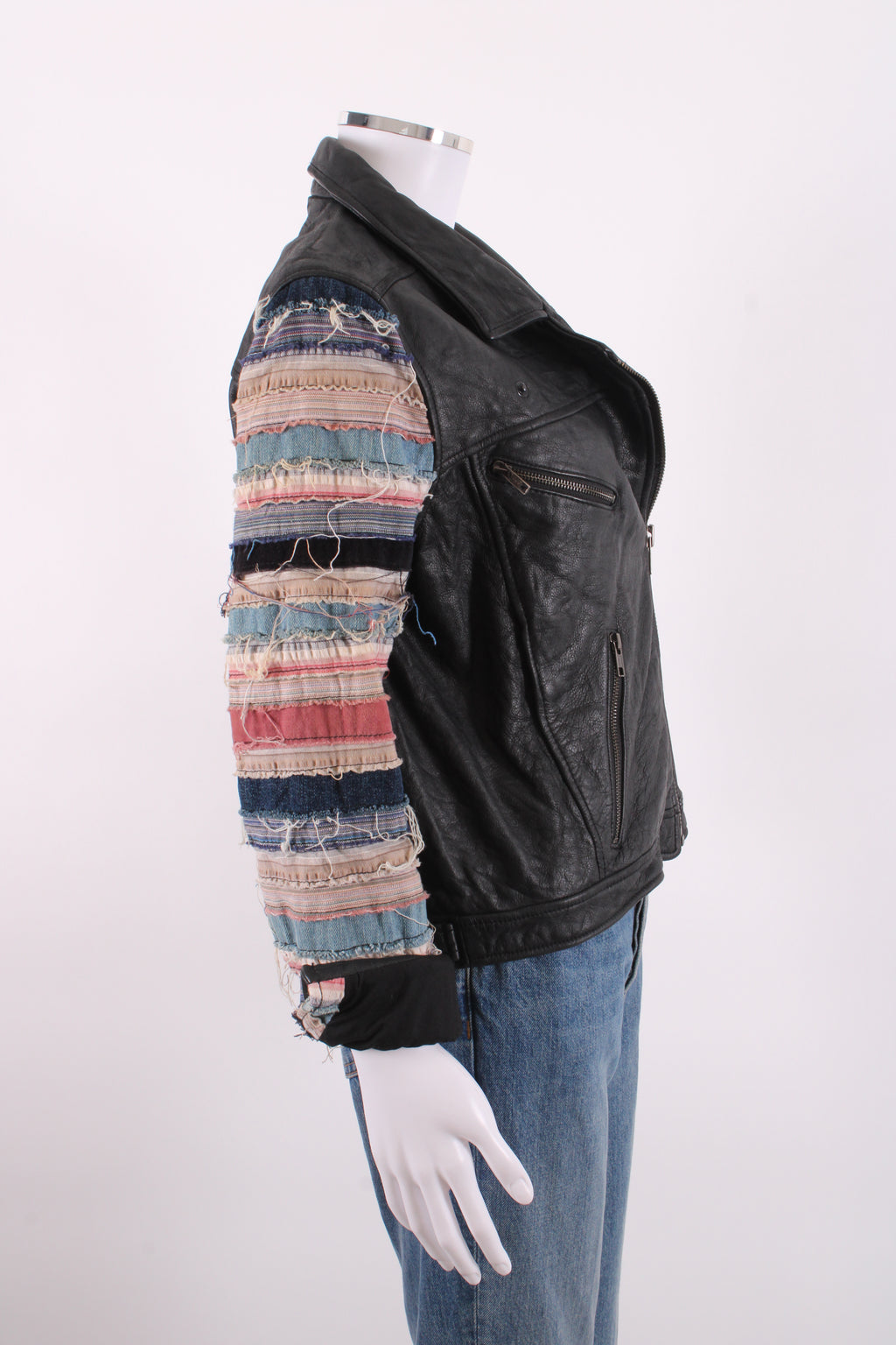 Acne Studios Distressed Fabric/ Leather Biker Jacket Black 10