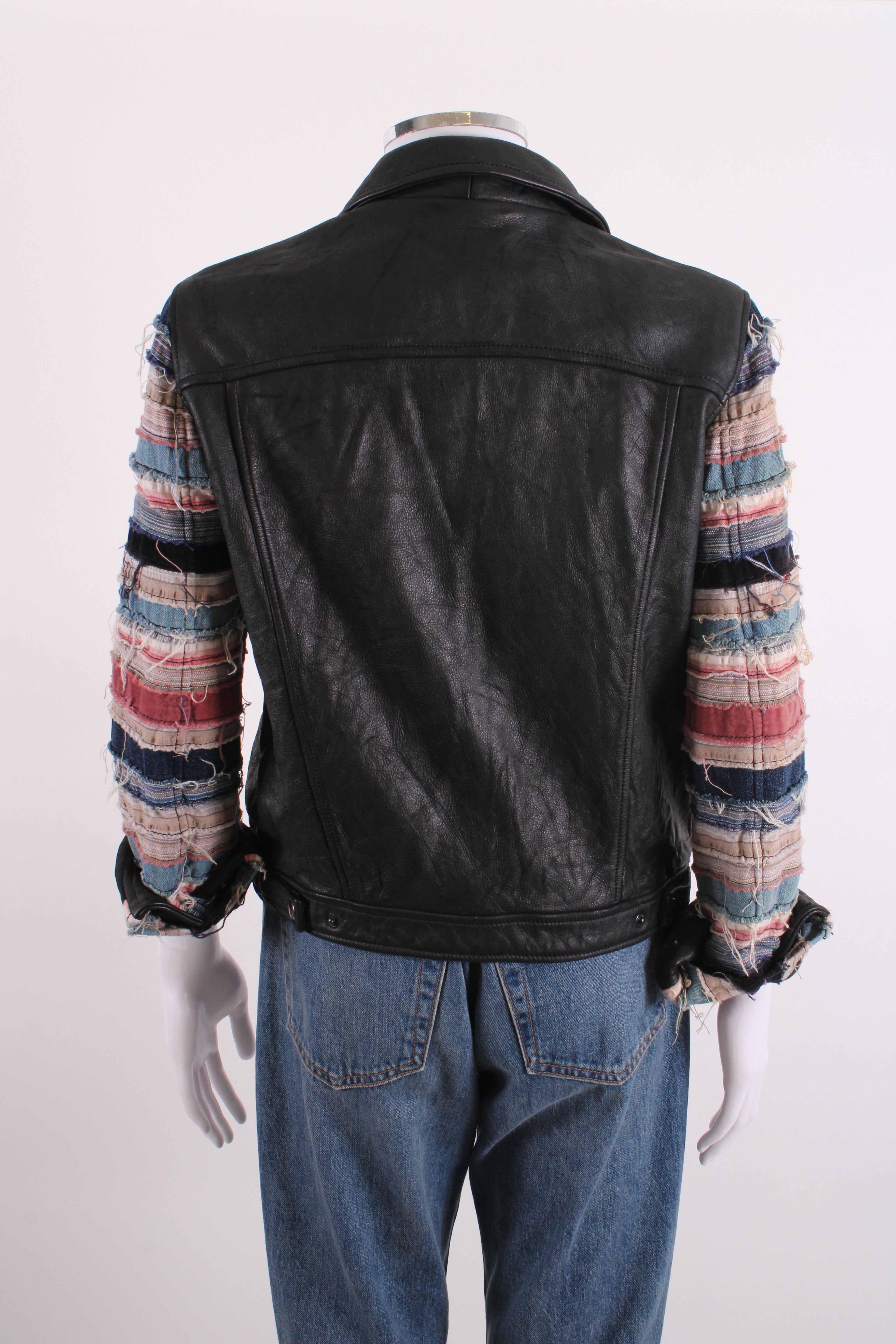 Acne Studios Distressed Fabric/ Leather Biker Jacket Black 10