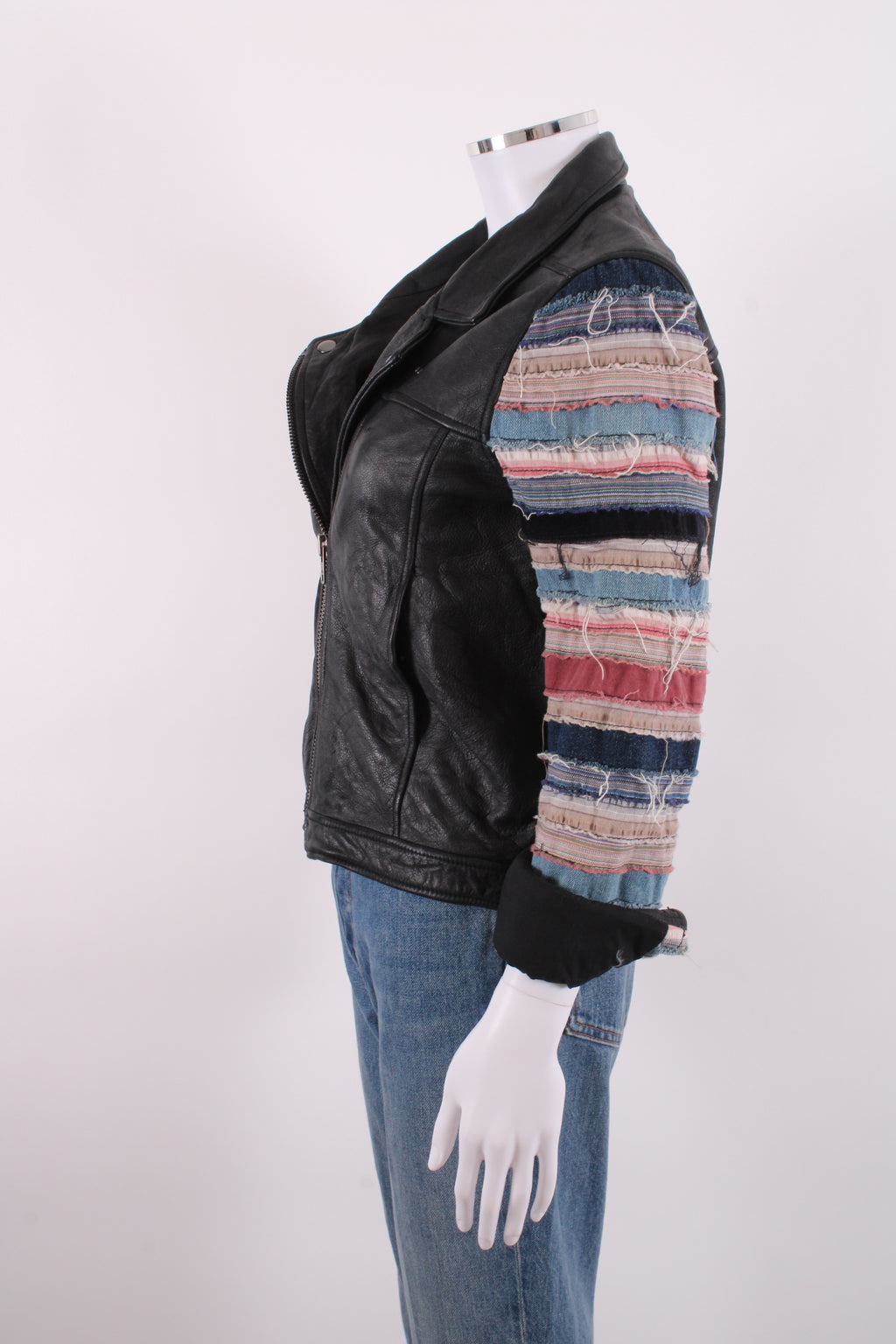 Acne Studios Distressed Fabric/ Leather Biker Jacket Black 10
