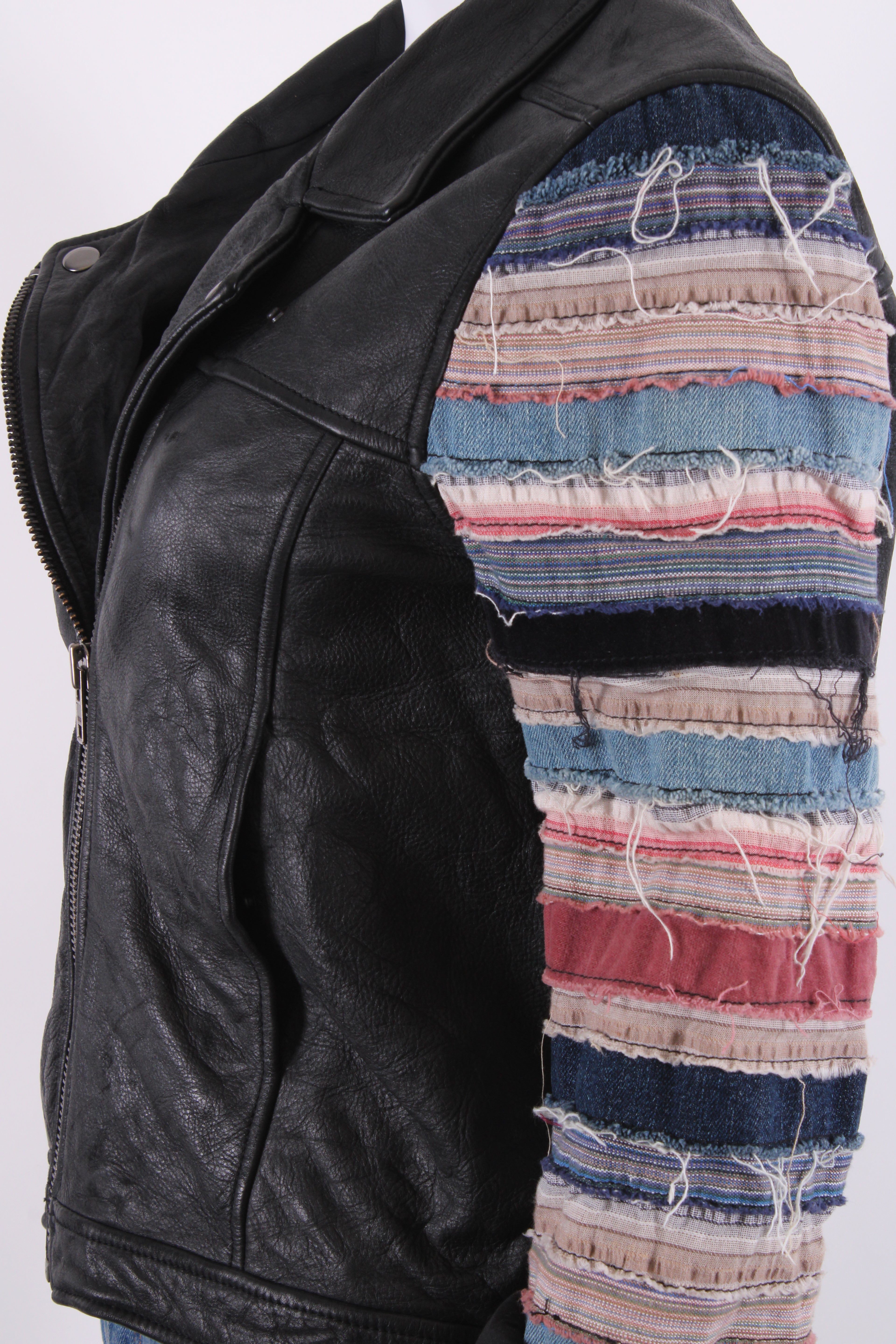 Acne Studios Distressed Fabric/ Leather Biker Jacket Black 10