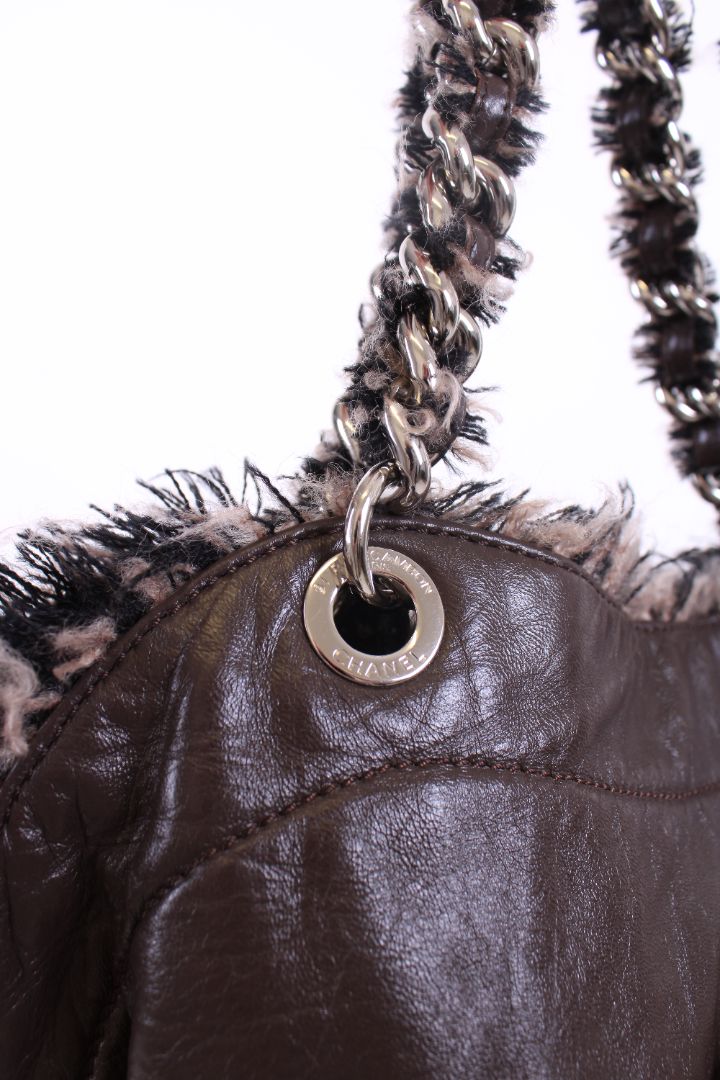 Chanel Leather tweed bon bon tote Brown large