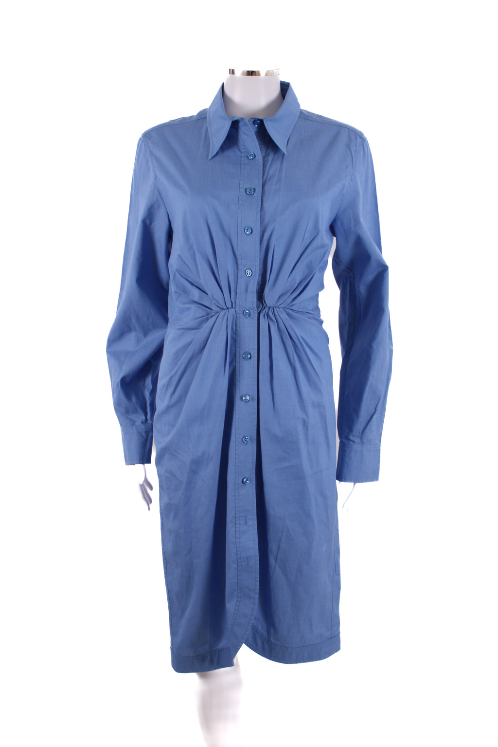 Yves Saint Laurent L/S Ruched Shirt Dress Blue 10