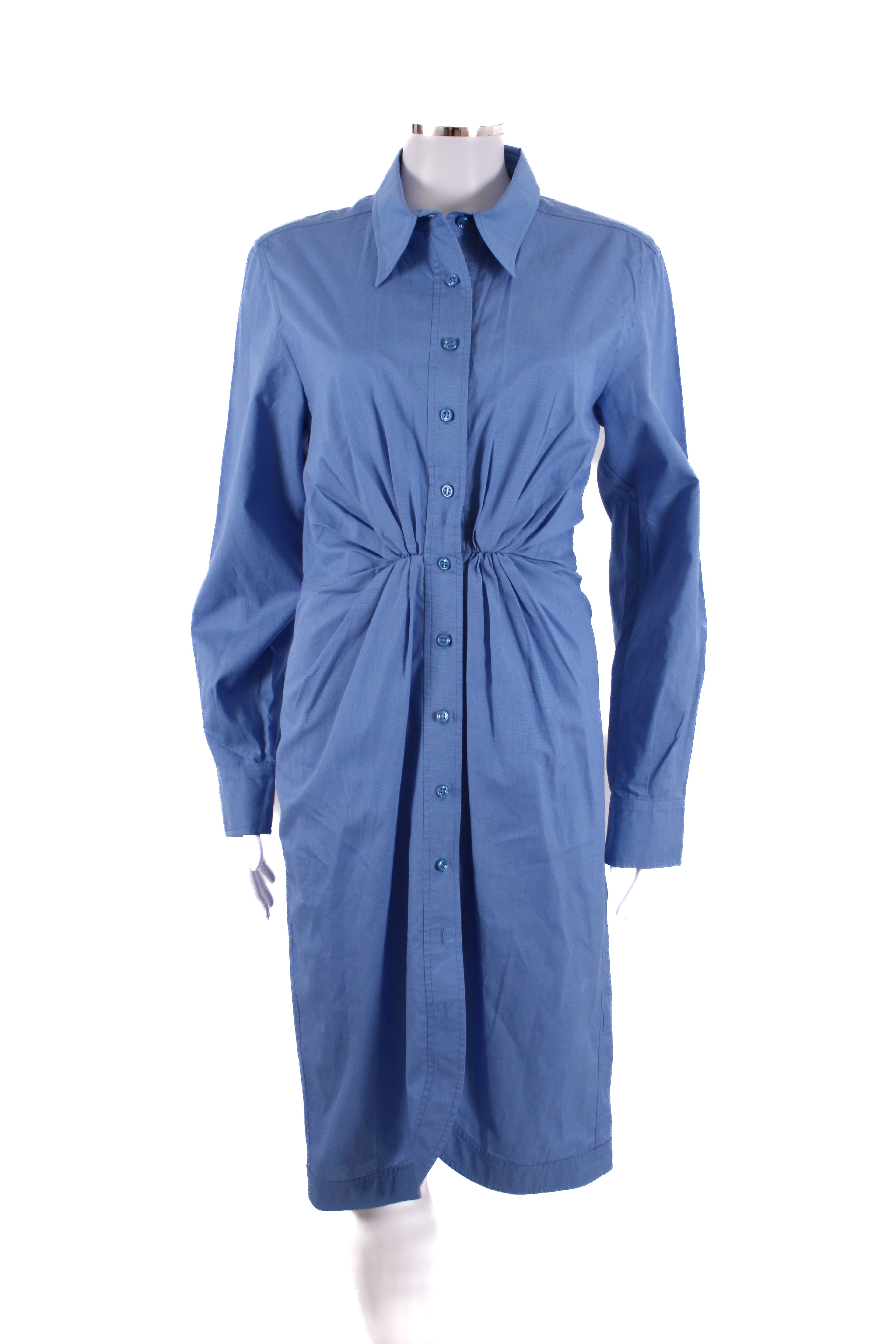 Yves Saint Laurent L/S Ruched Shirt Dress Blue 10