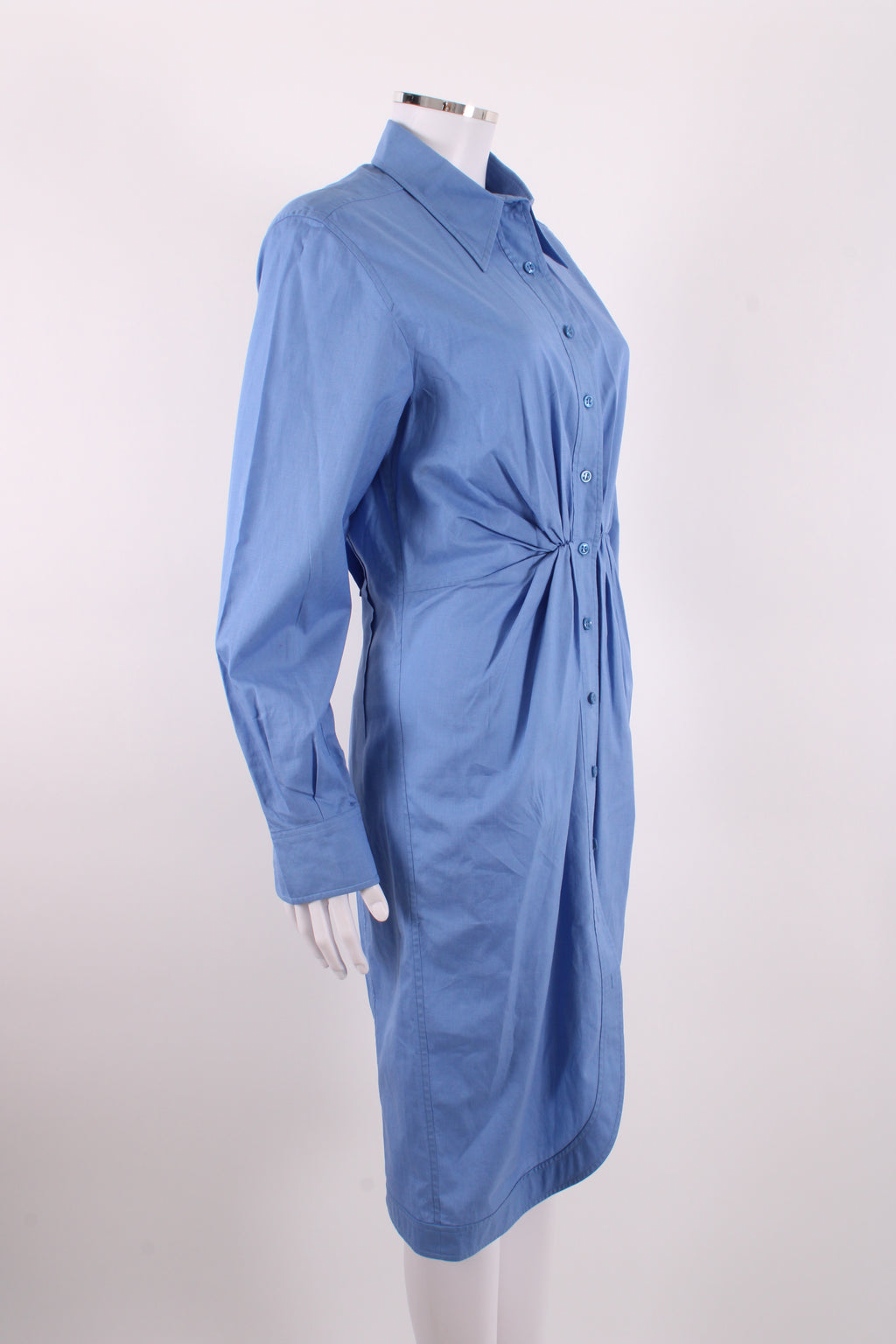Yves Saint Laurent L/S Ruched Shirt Dress Blue 10