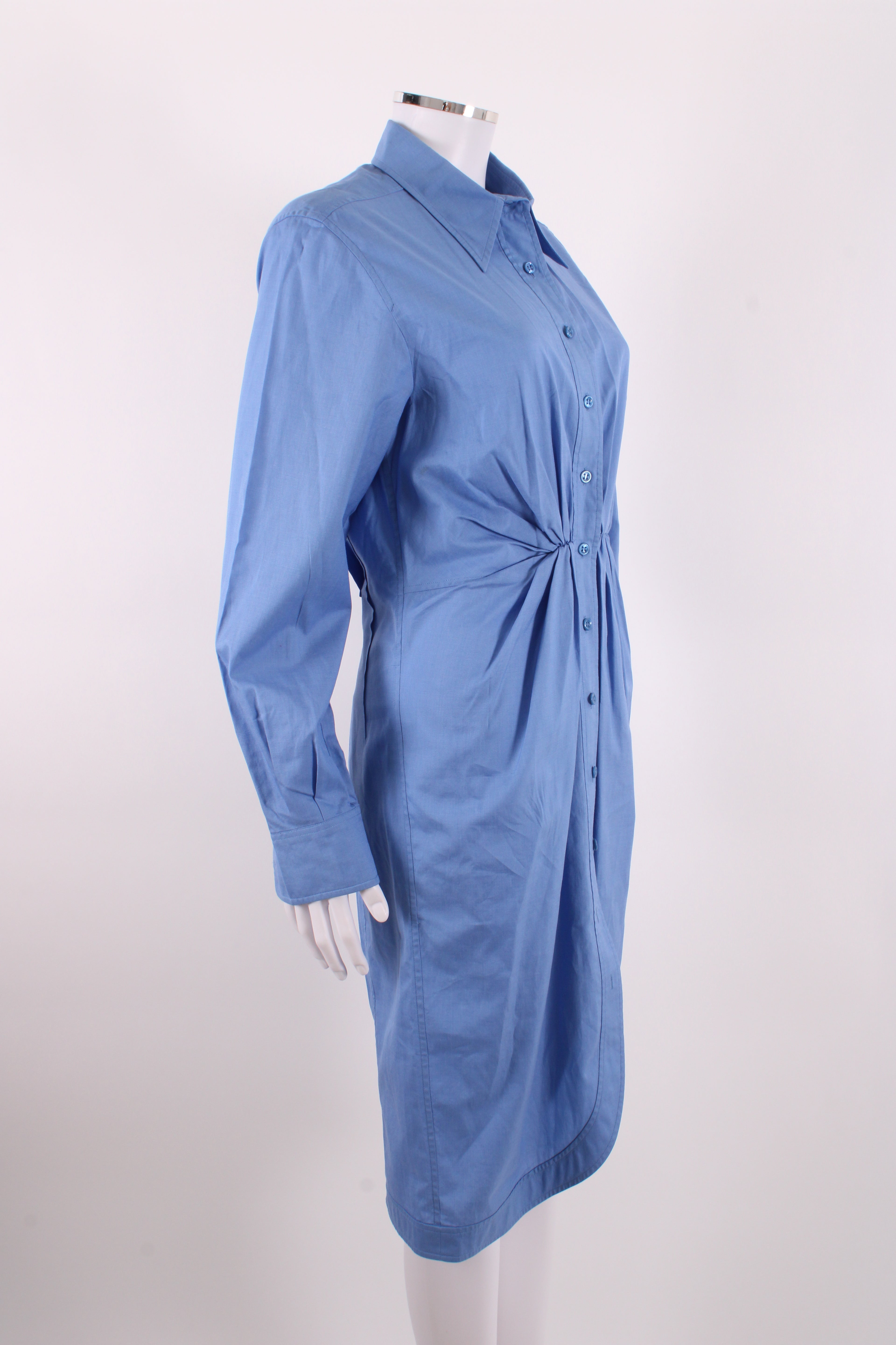 Yves Saint Laurent L/S Ruched Shirt Dress Blue 10