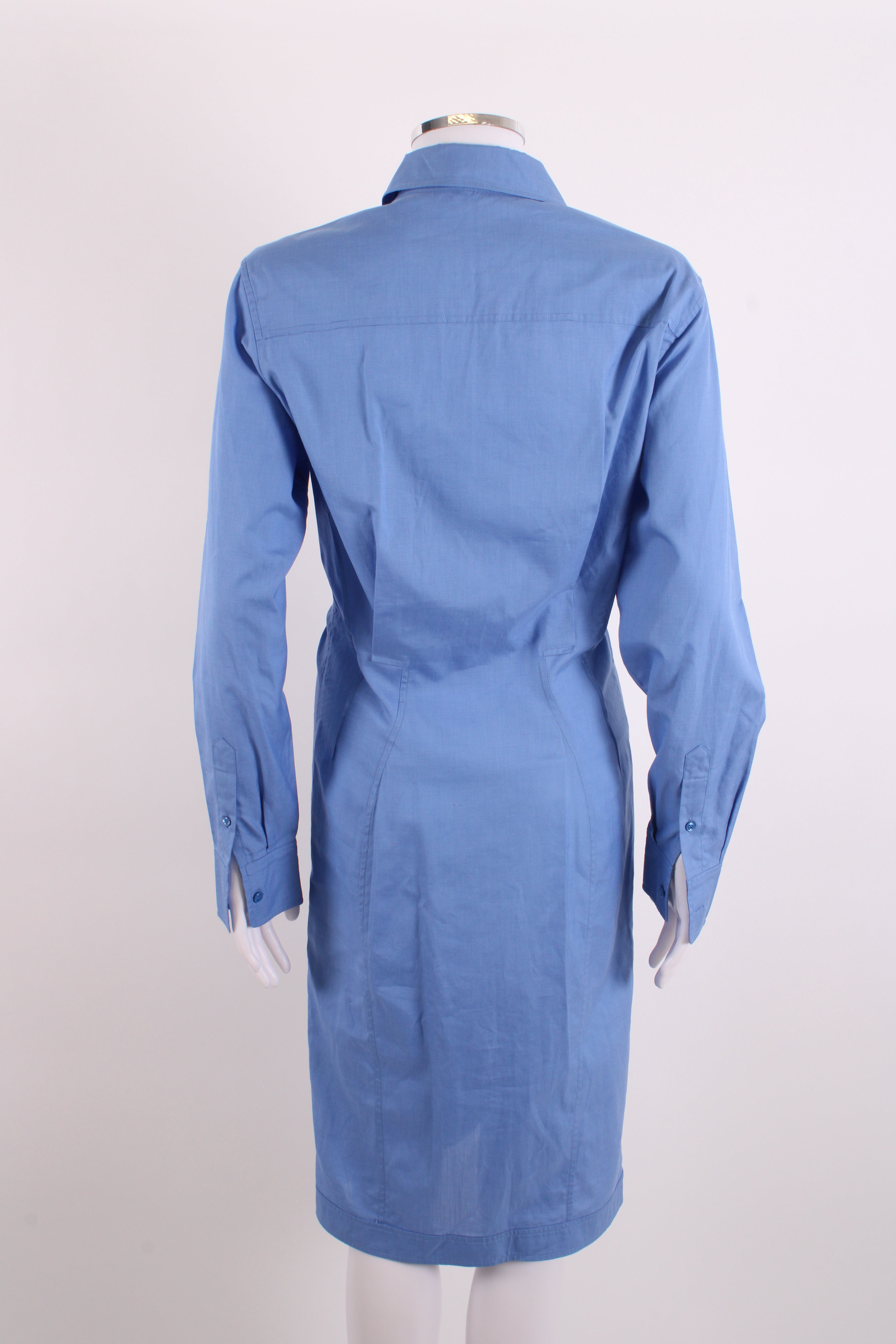 Yves Saint Laurent L/S Ruched Shirt Dress Blue 10
