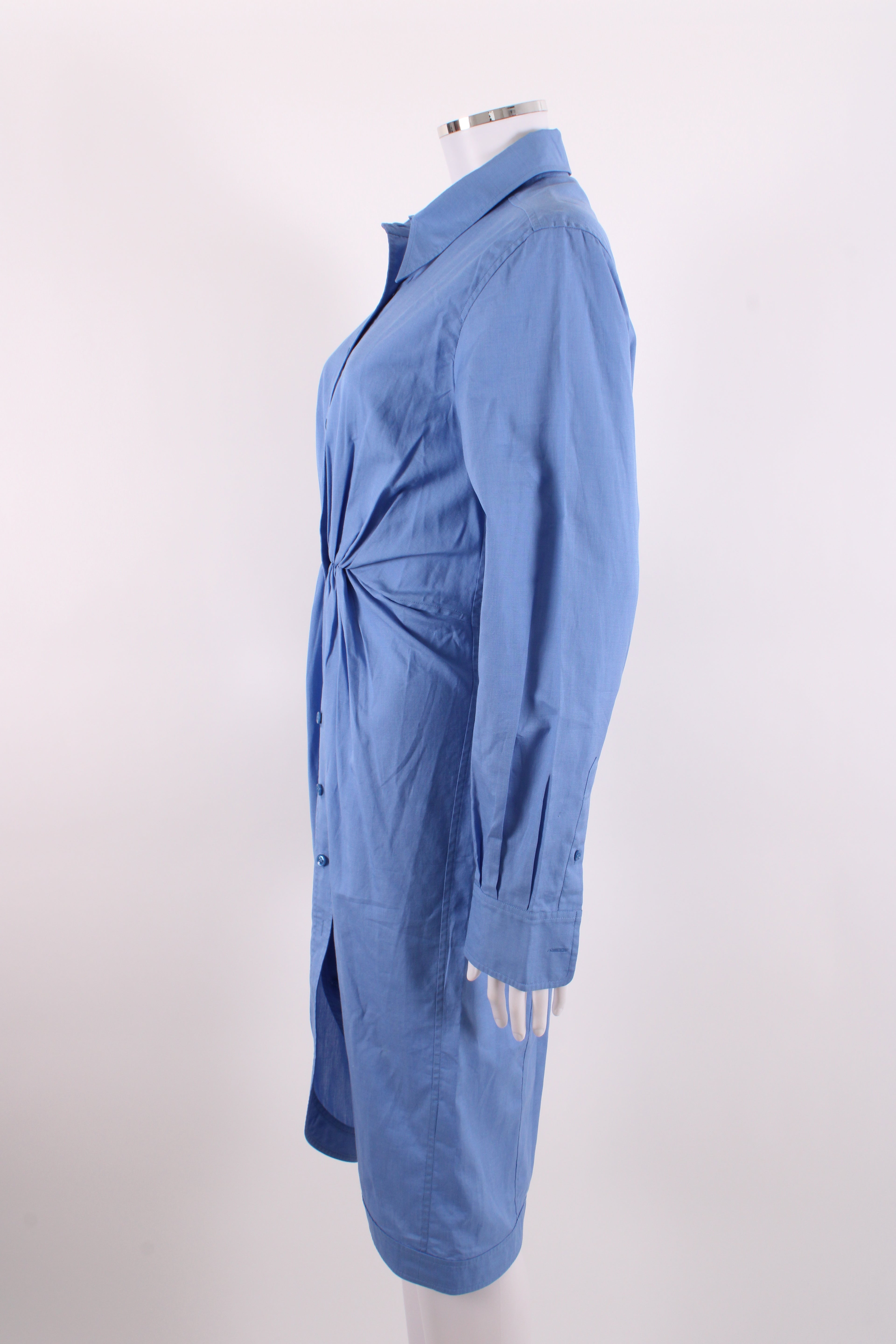 Yves Saint Laurent L/S Ruched Shirt Dress Blue 10