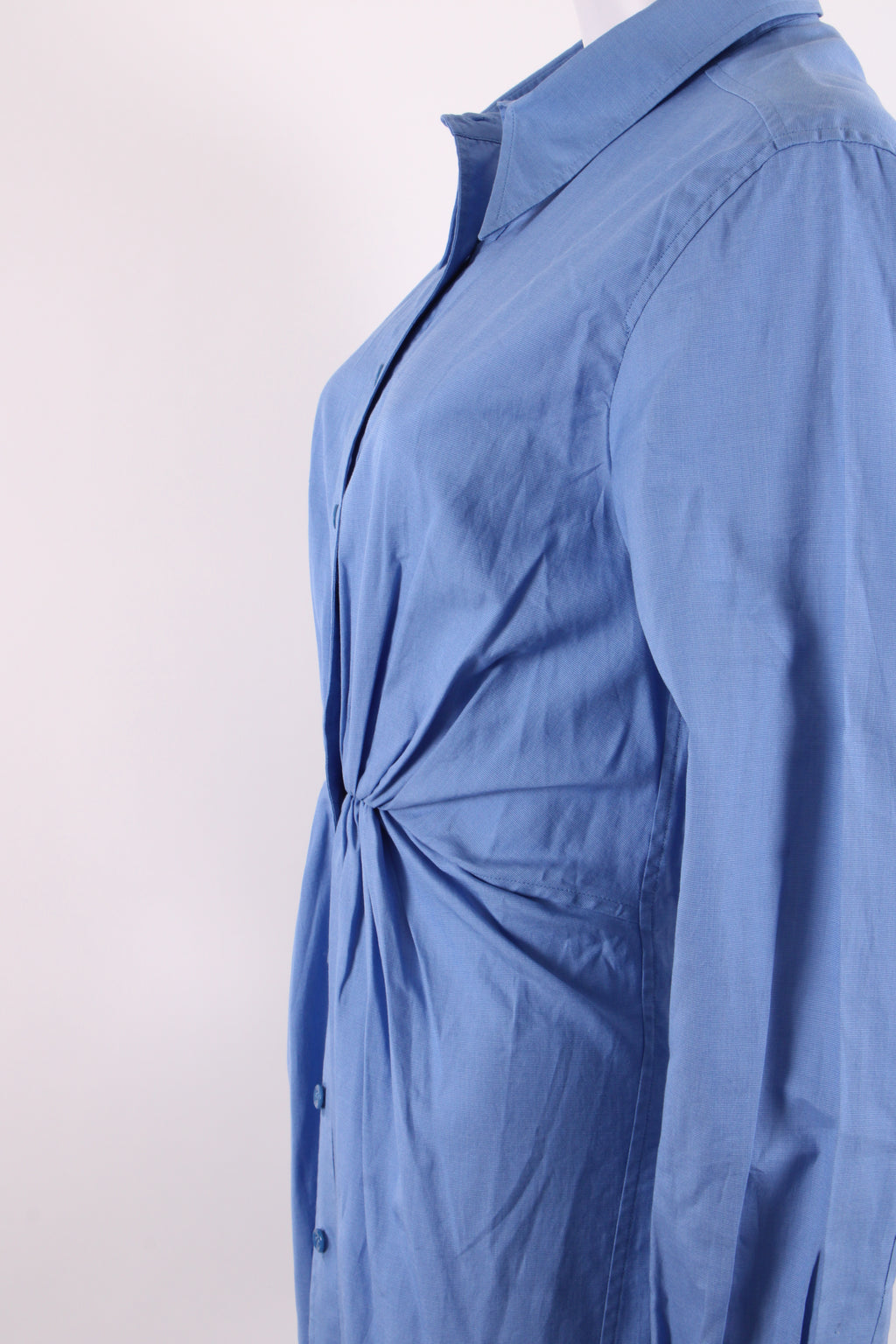 Yves Saint Laurent L/S Ruched Shirt Dress Blue 10