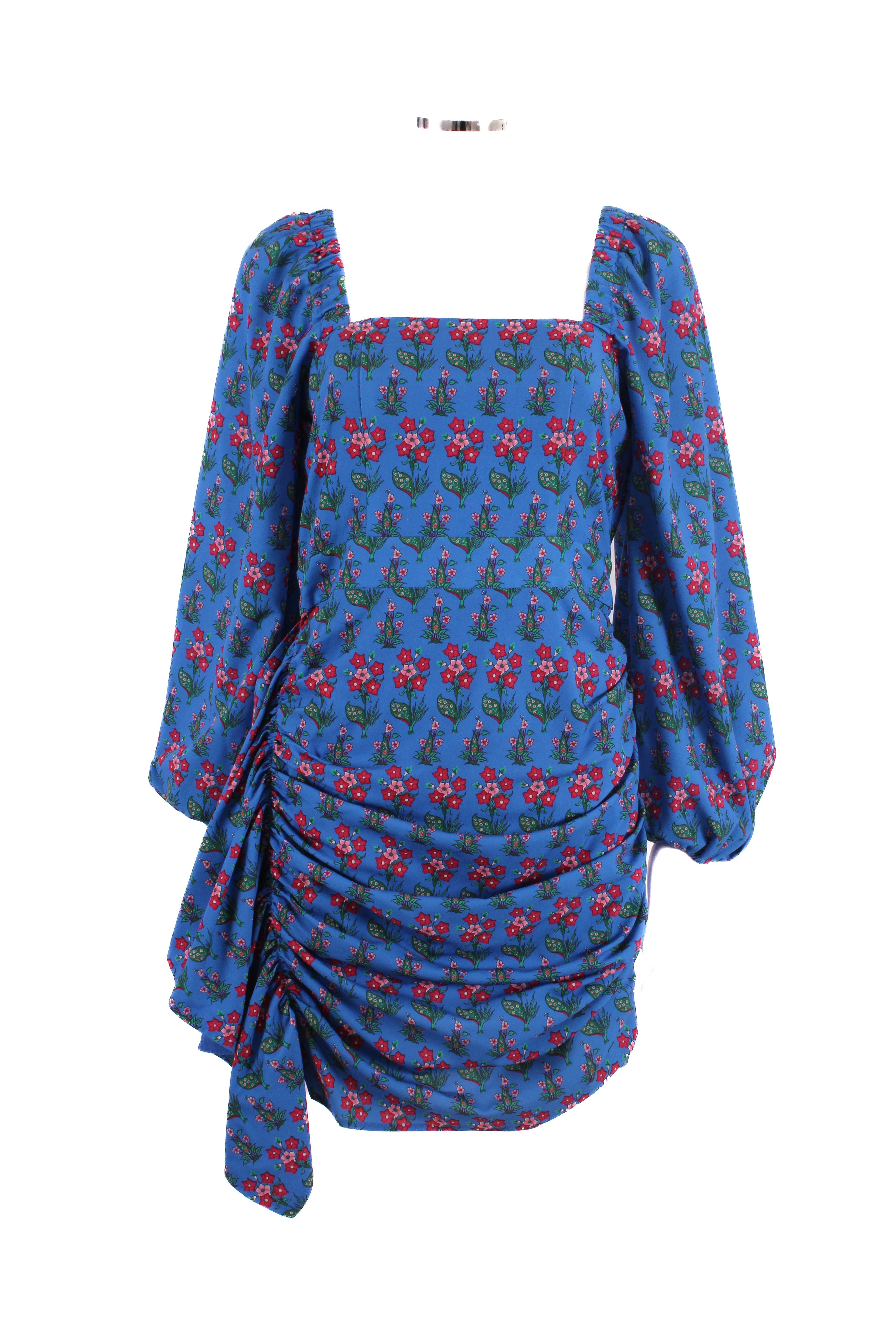 Rhode Floral Draped Dress Blue S