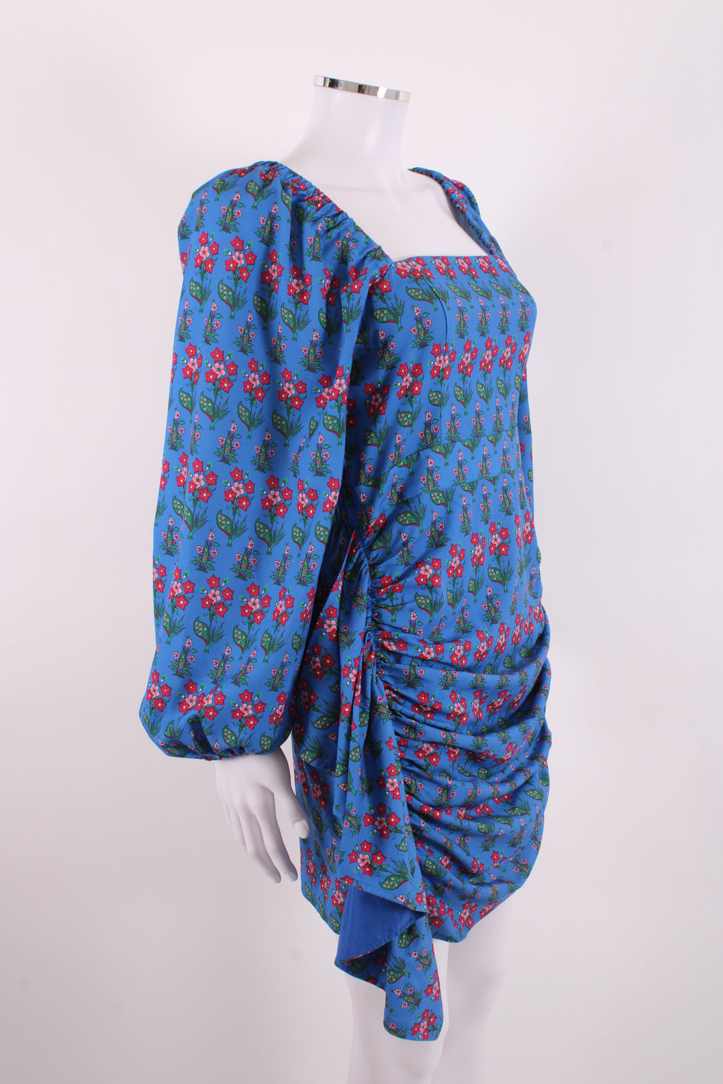 Rhode Floral Draped Dress Blue S