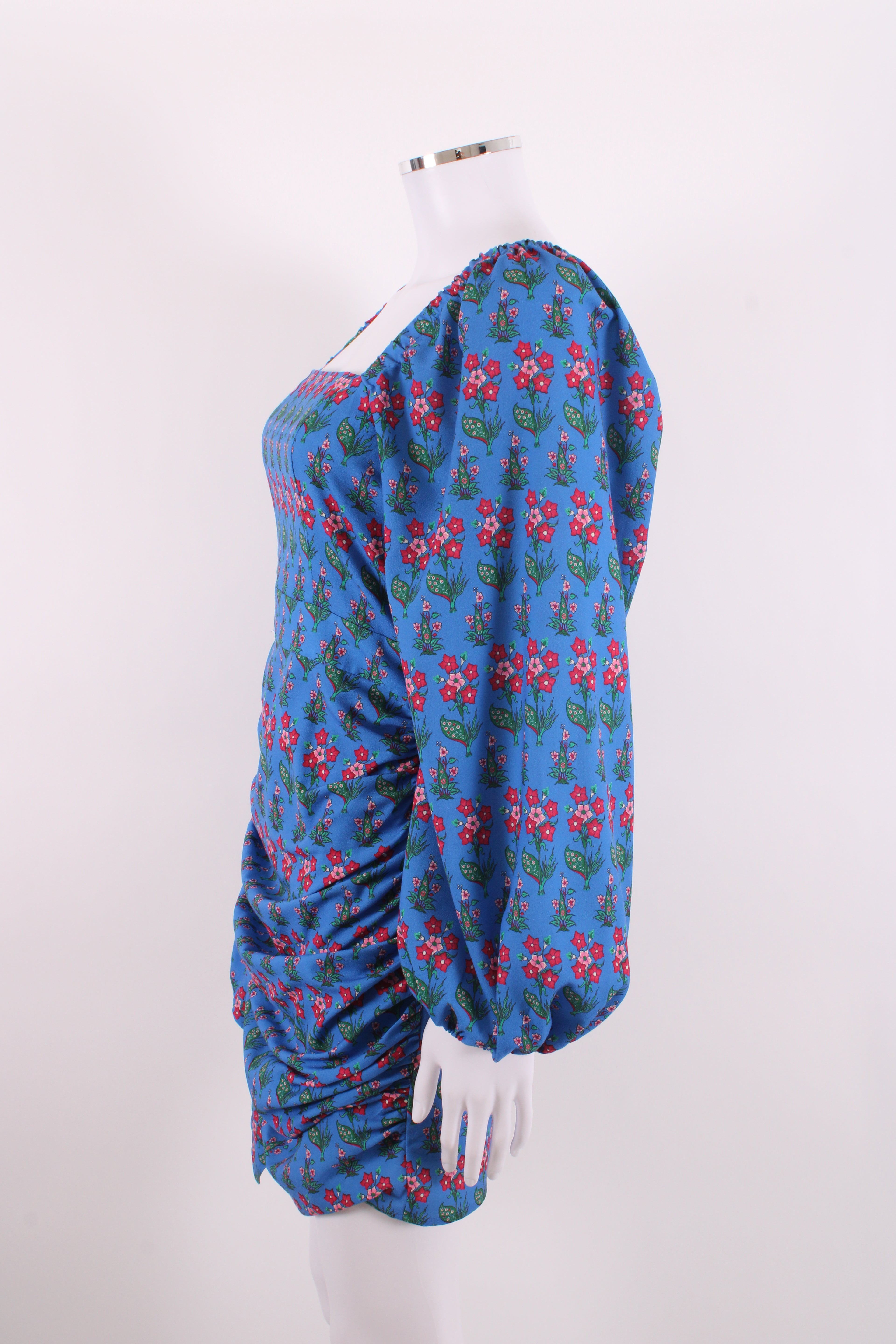 Rhode Floral Draped Dress Blue S