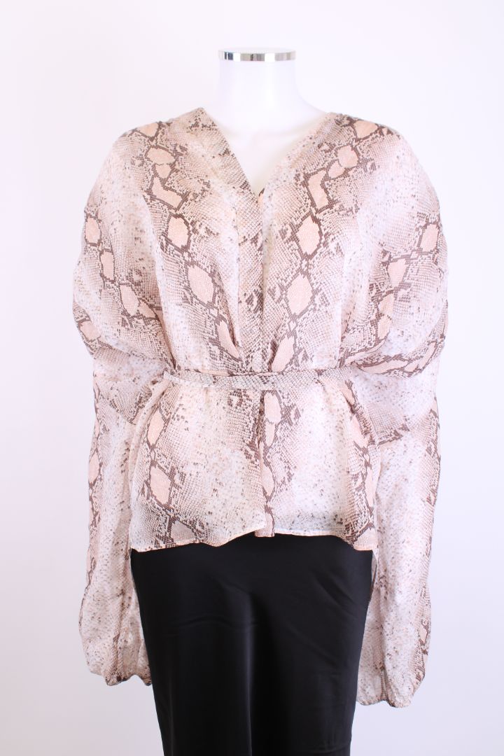 Zimmermann L/S Snake Print Belted Blouse Beige/ Blush S