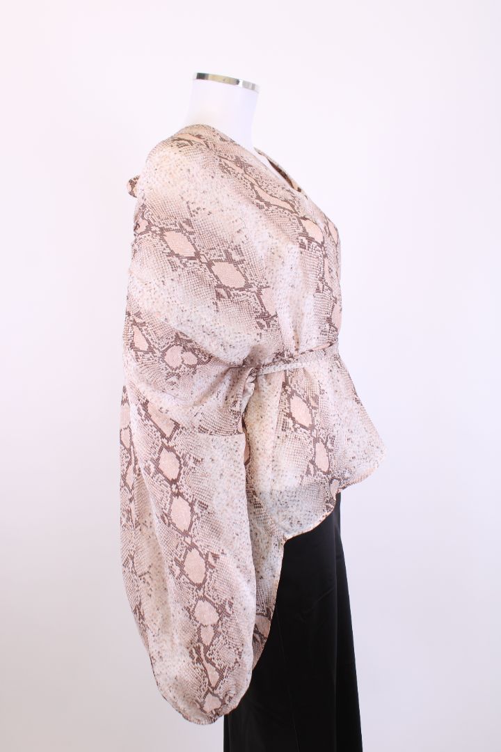 Zimmermann L/S Snake Print Belted Blouse Beige/ Blush S