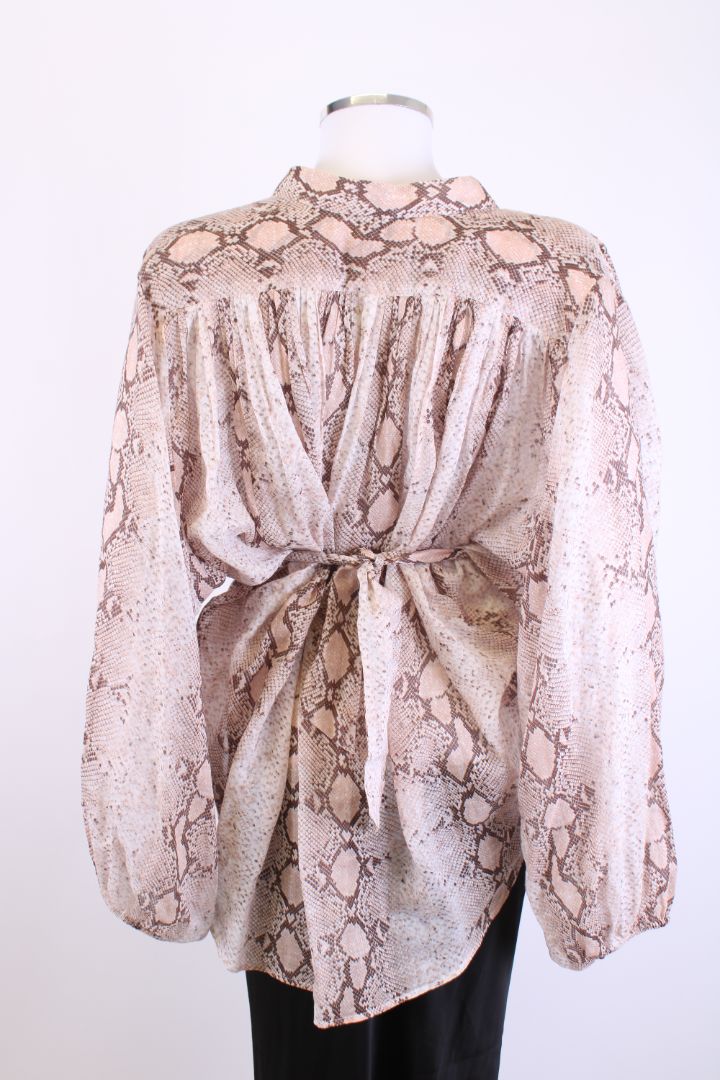 Zimmermann L/S Snake Print Belted Blouse Beige/ Blush S