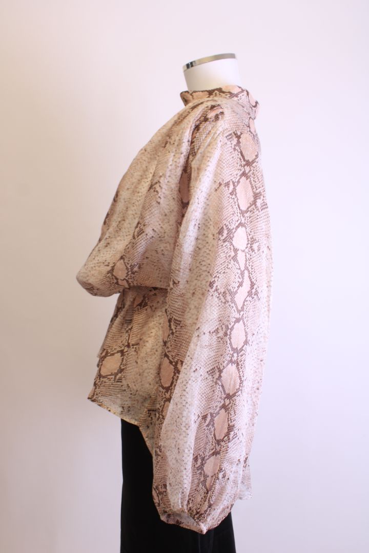 Zimmermann L/S Snake Print Belted Blouse Beige/ Blush S