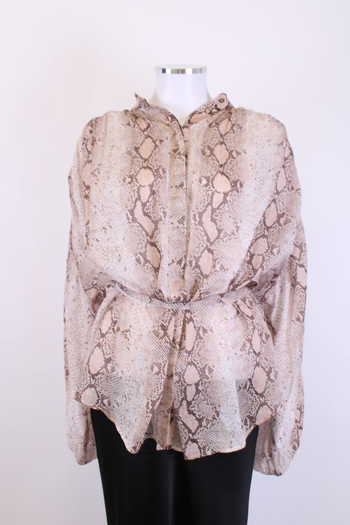 Zimmermann L/S Snake Print Belted Blouse Beige/ Blush S