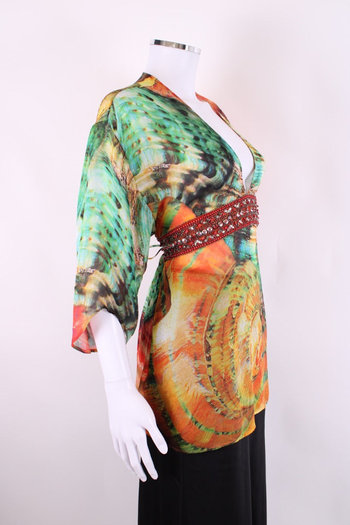 Roberto Cavalli Blouse Green/ Orange 10