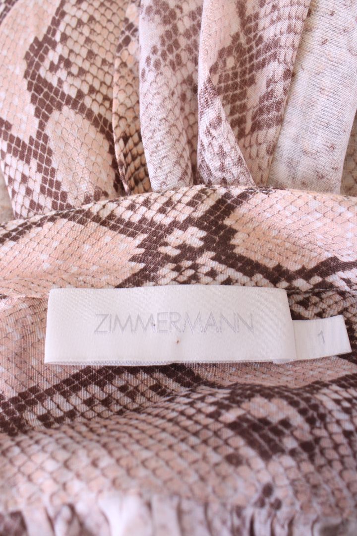 Zimmermann L/S Snake Print Belted Blouse Beige/ Blush S