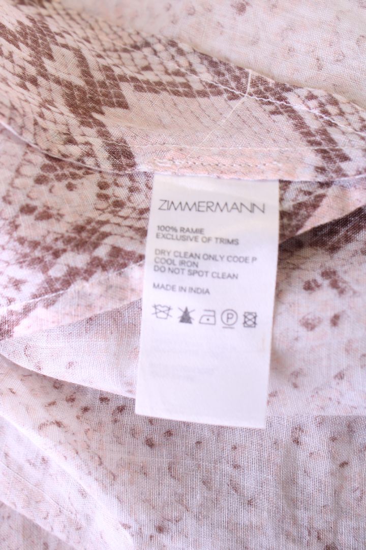 Zimmermann L/S Snake Print Belted Blouse Beige/ Blush S