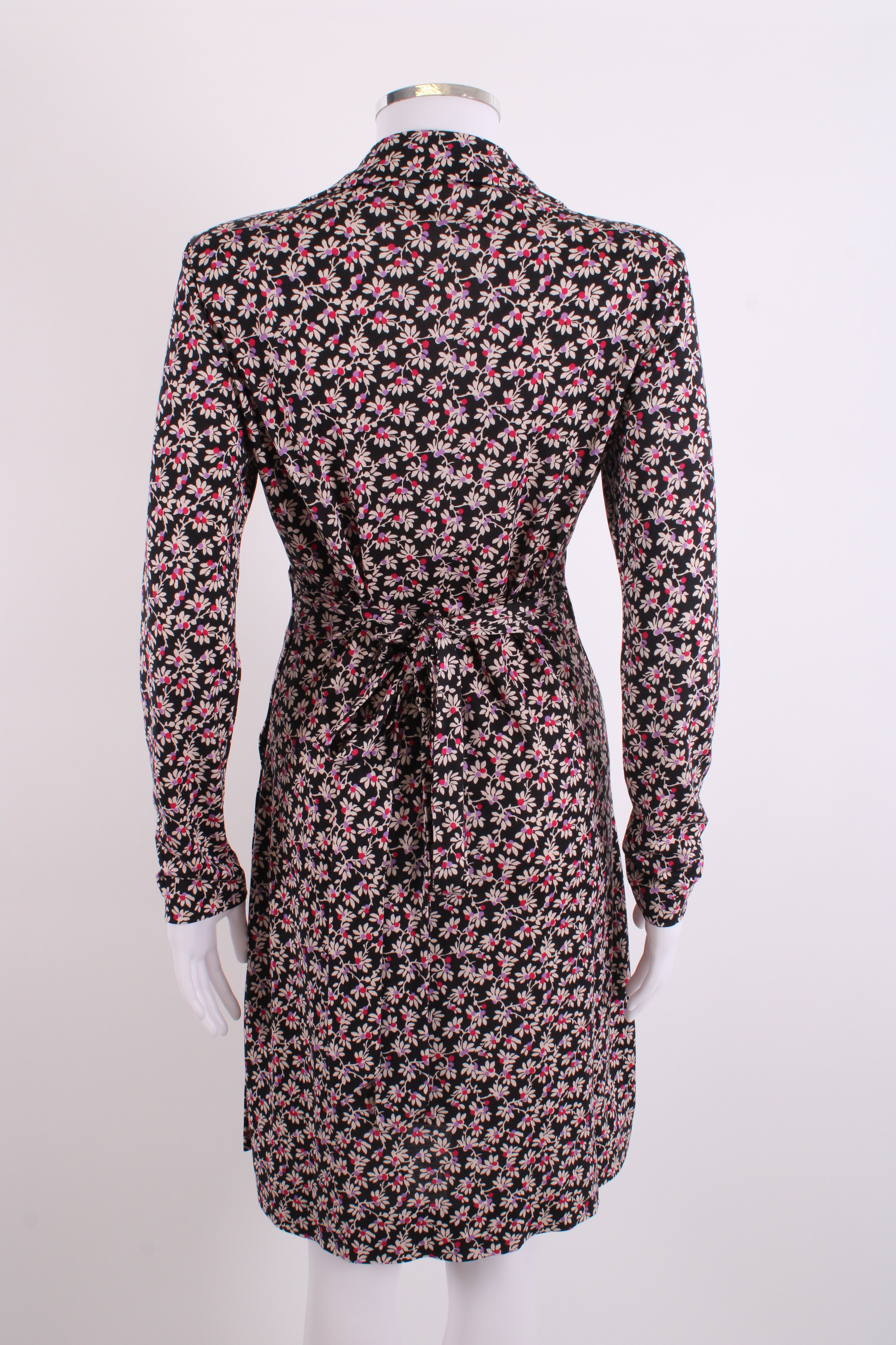 Diane Von Furstenberg L/S Floral Print Wrap Dress Black/ Purple 10