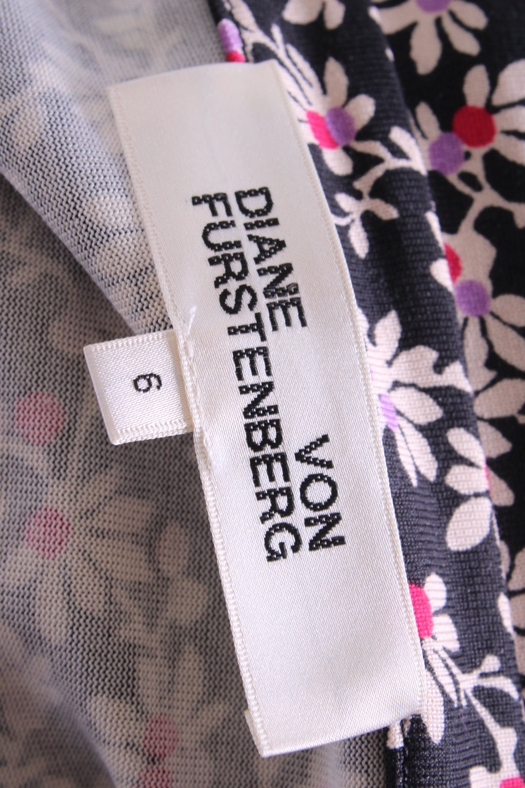 Diane Von Furstenberg L/S Floral Print Wrap Dress Black/ Purple 10
