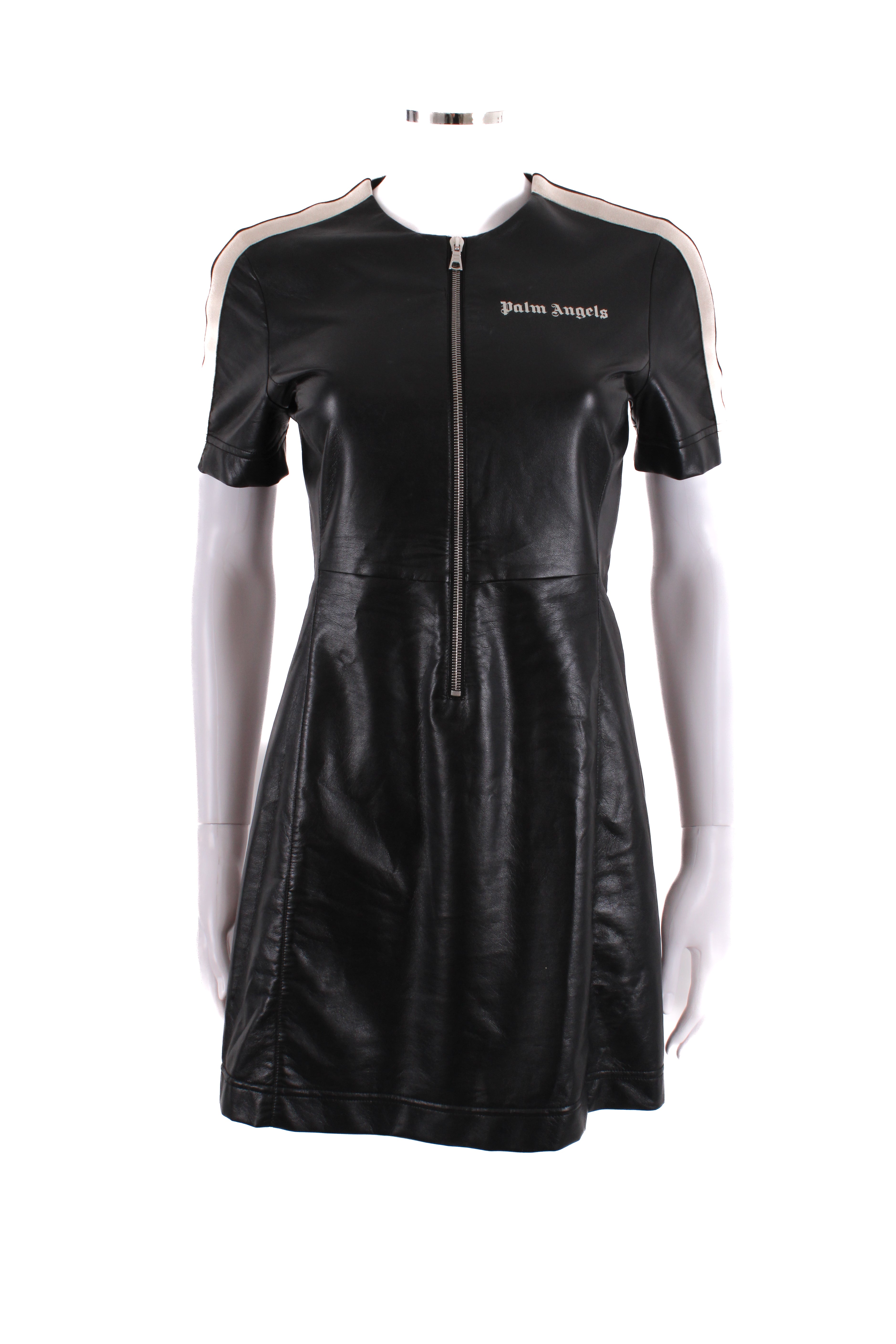 Palm Angels S/S Faux Leather Logo Dress Black/ Cream S
