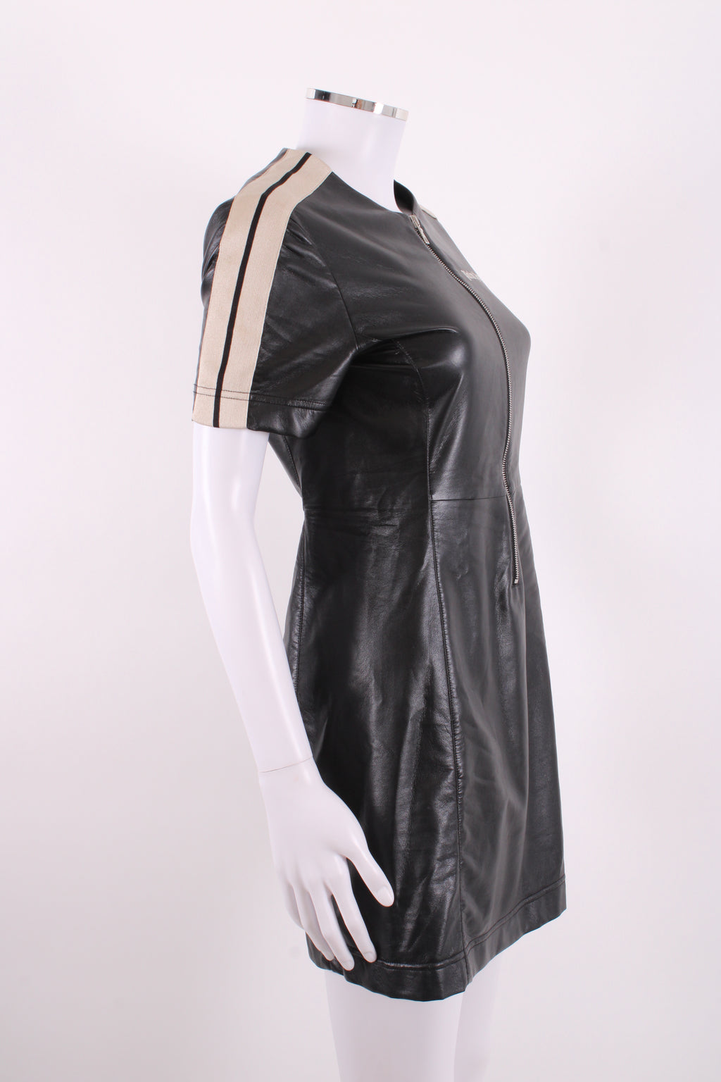 Palm Angels S/S Faux Leather Logo Dress Black/ Cream S