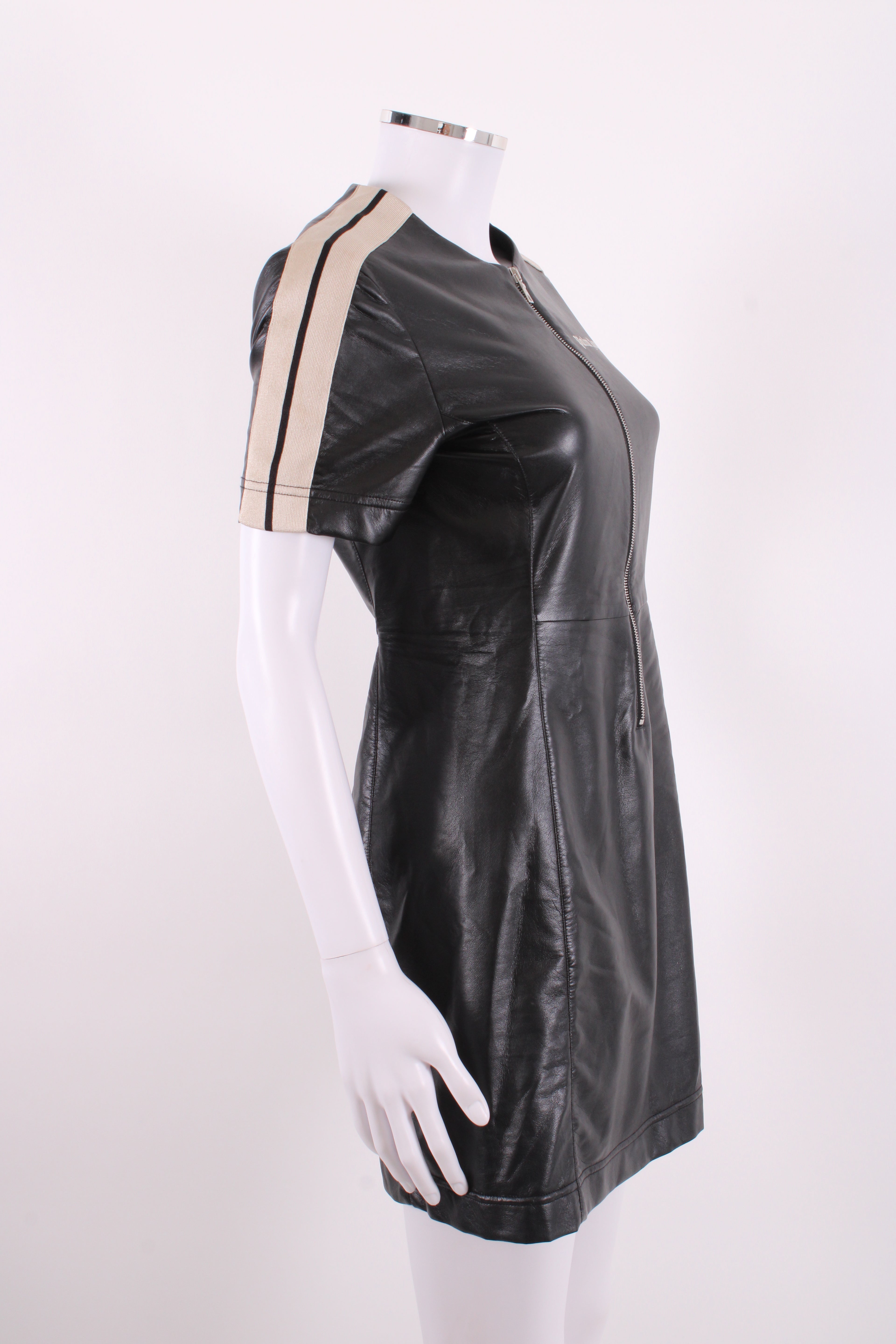 Palm Angels S/S Faux Leather Logo Dress Black/ Cream S