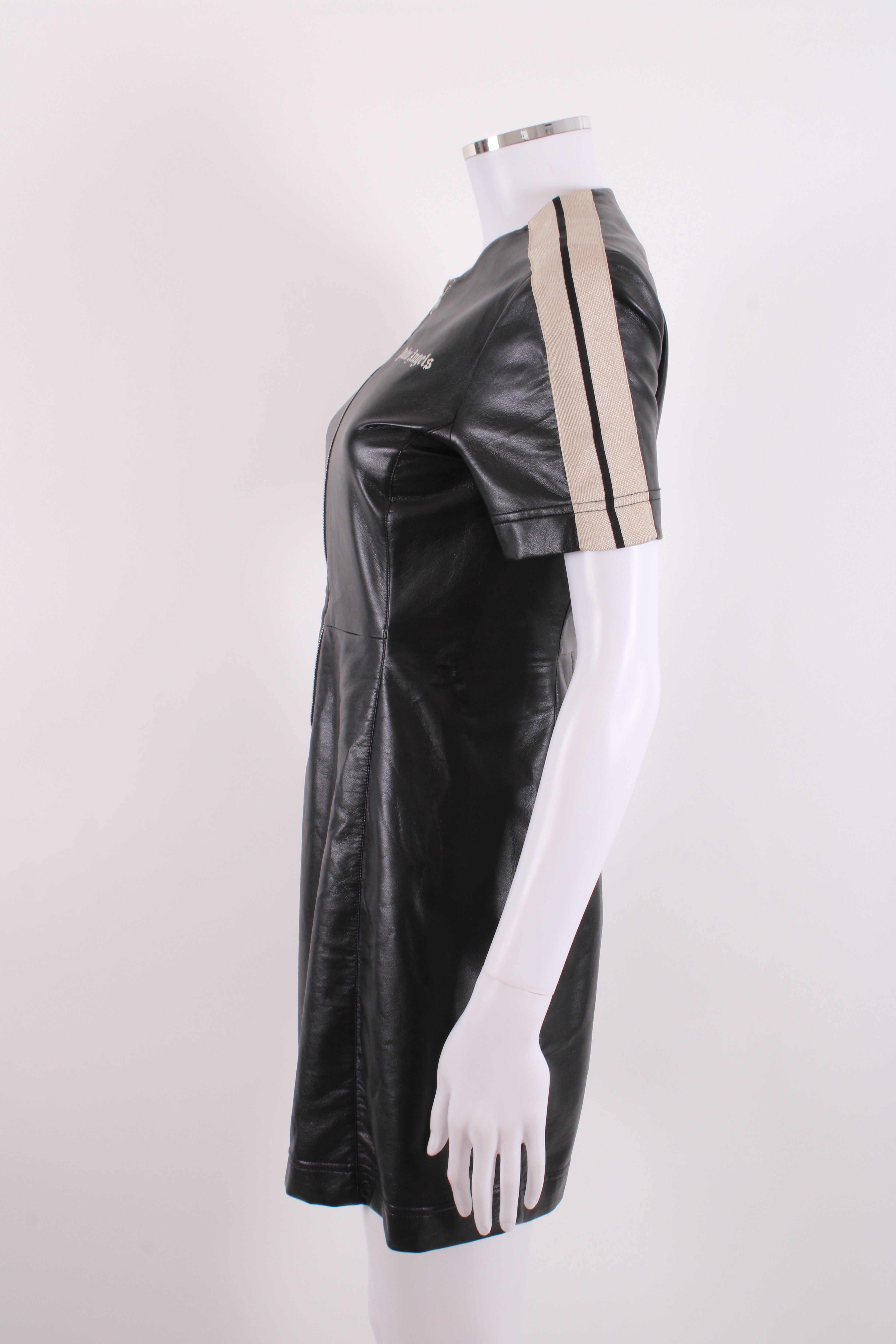 Palm Angels S/S Faux Leather Logo Dress Black/ Cream S