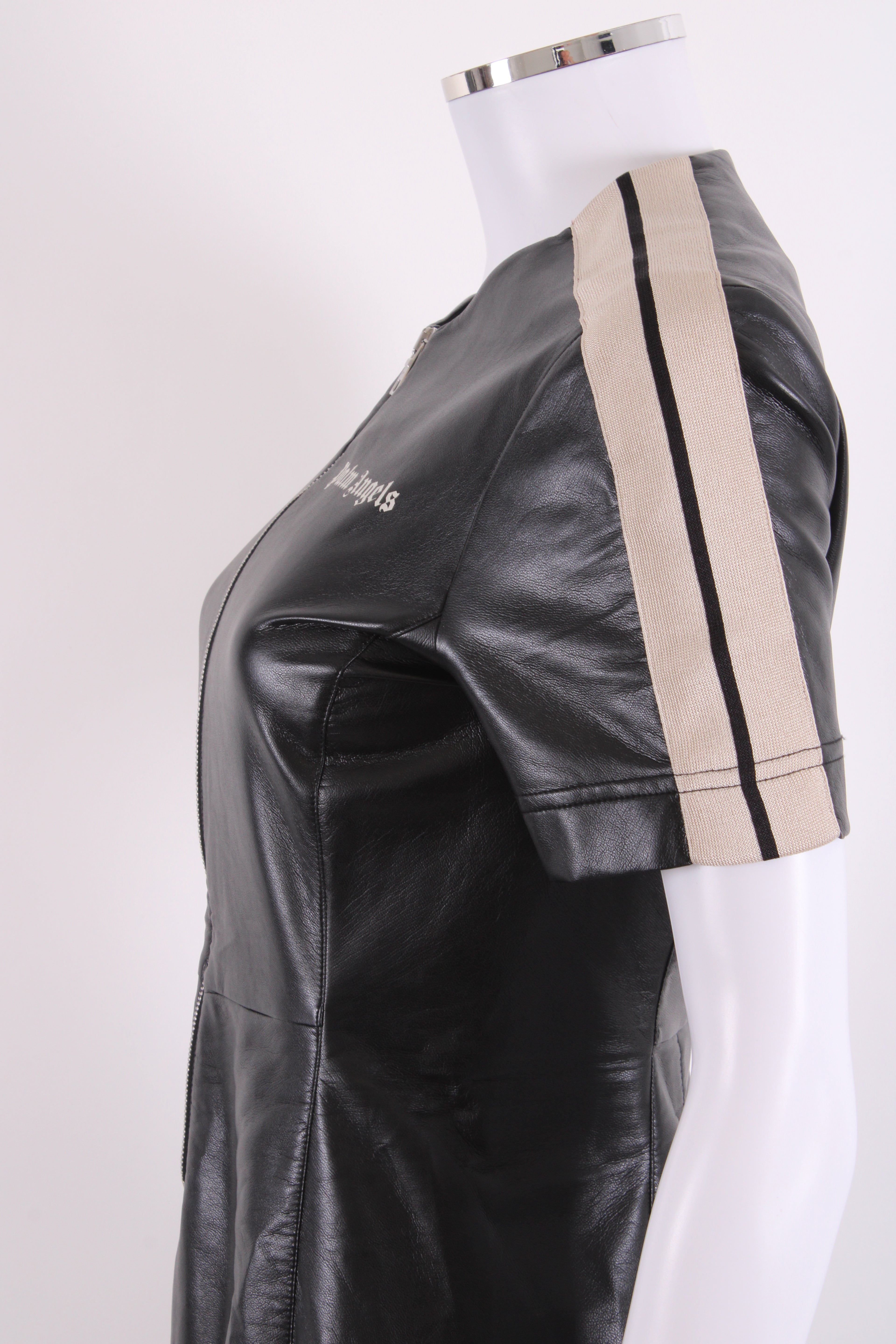 Palm Angels S/S Faux Leather Logo Dress Black/ Cream S