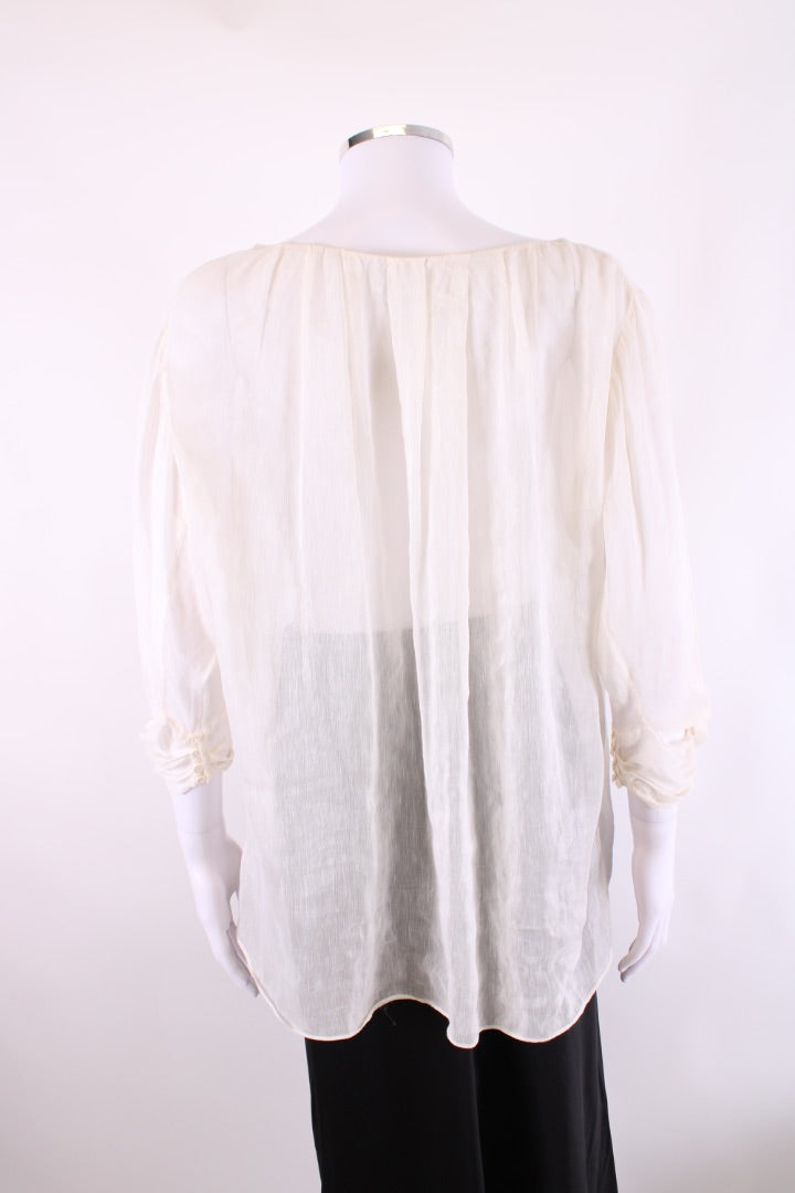 Vanessa Bruno Linen Silk See Through Blouse Cream 38