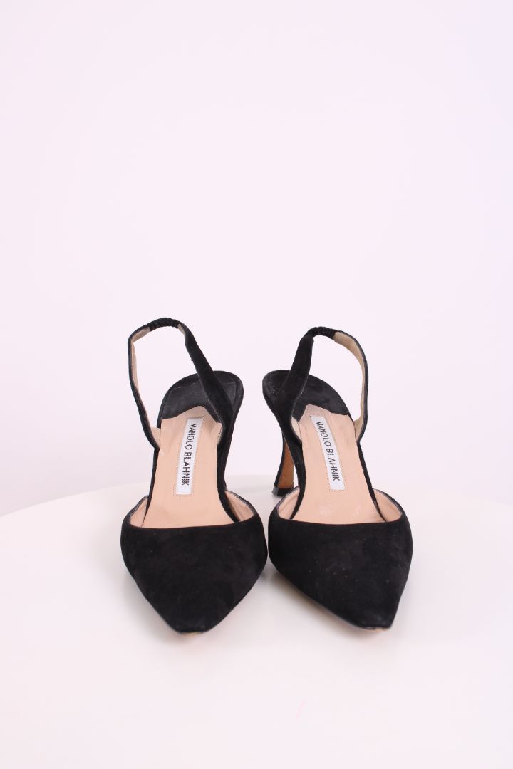 Manolo Blahnik Suede Slingback Heels Black 38.5