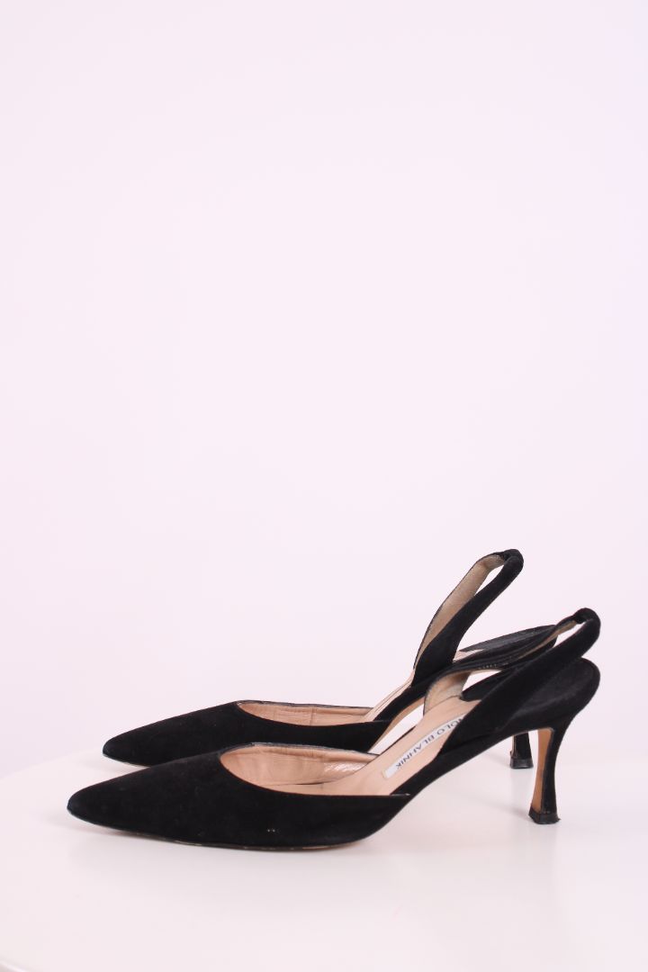 Manolo Blahnik Suede Slingback Heels Black 38.5