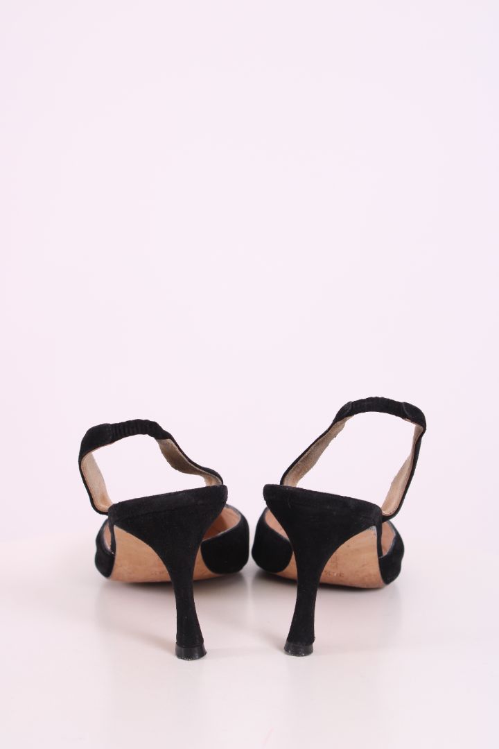 Manolo Blahnik Suede Slingback Heels Black 38.5
