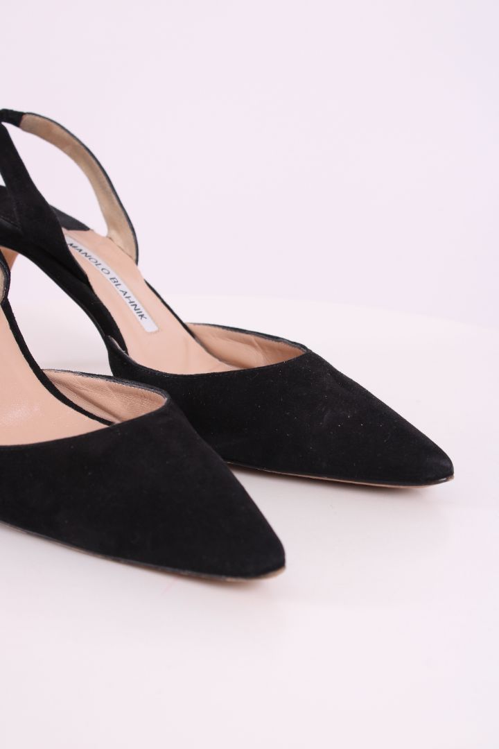 Manolo Blahnik Suede Slingback Heels Black 38.5