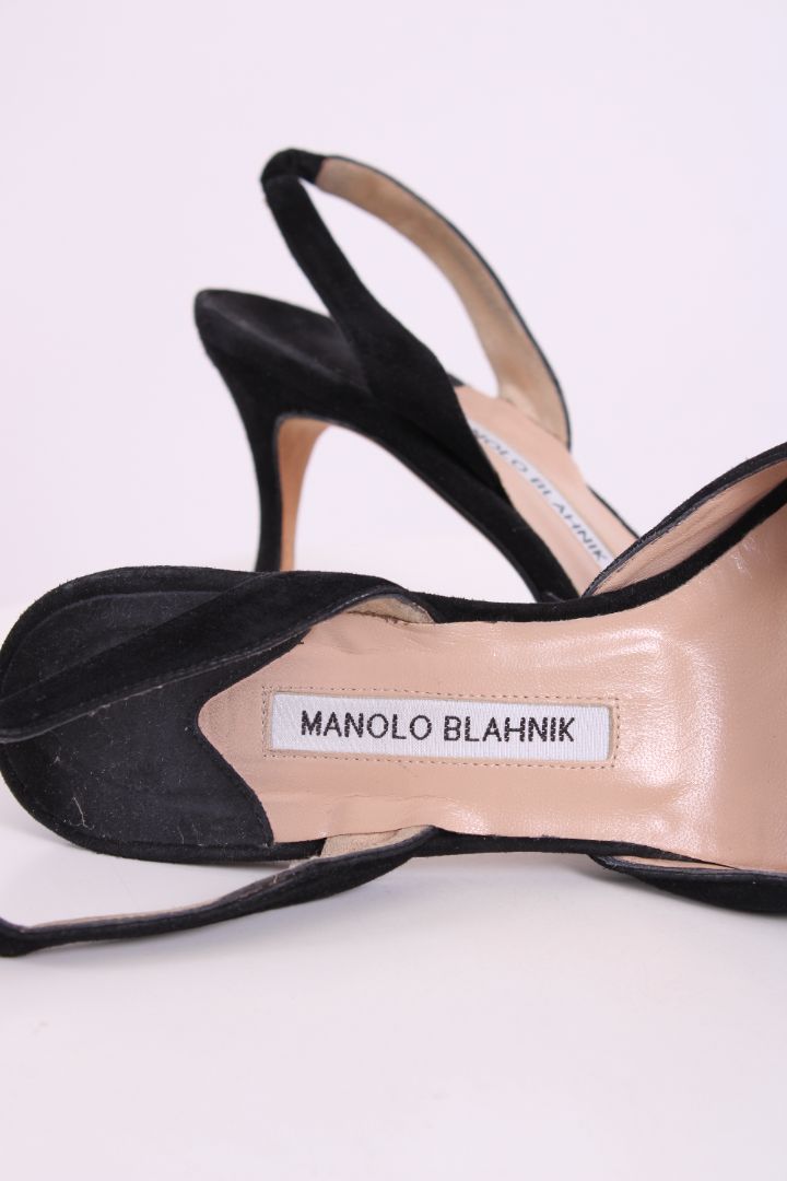 Manolo Blahnik Suede Slingback Heels Black 38.5
