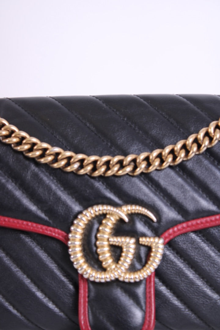Gucci GG Marmont Quilted Flap Bag Black/ Red