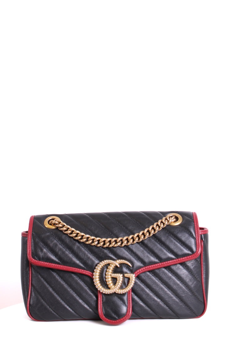 Gucci GG Marmont Quilted Flap Bag Black/ Red