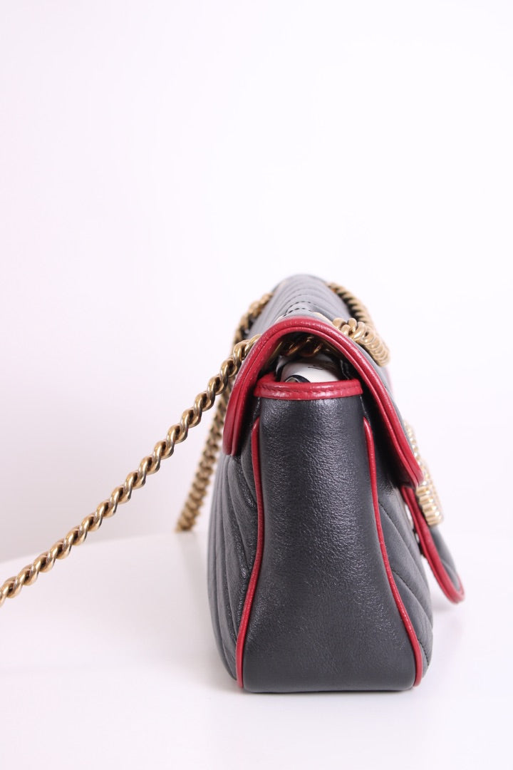 Gucci GG Marmont Quilted Flap Bag Black/ Red