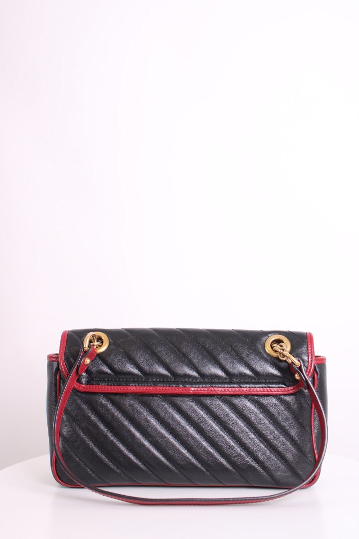 Gucci GG Marmont Quilted Flap Bag Black/ Red