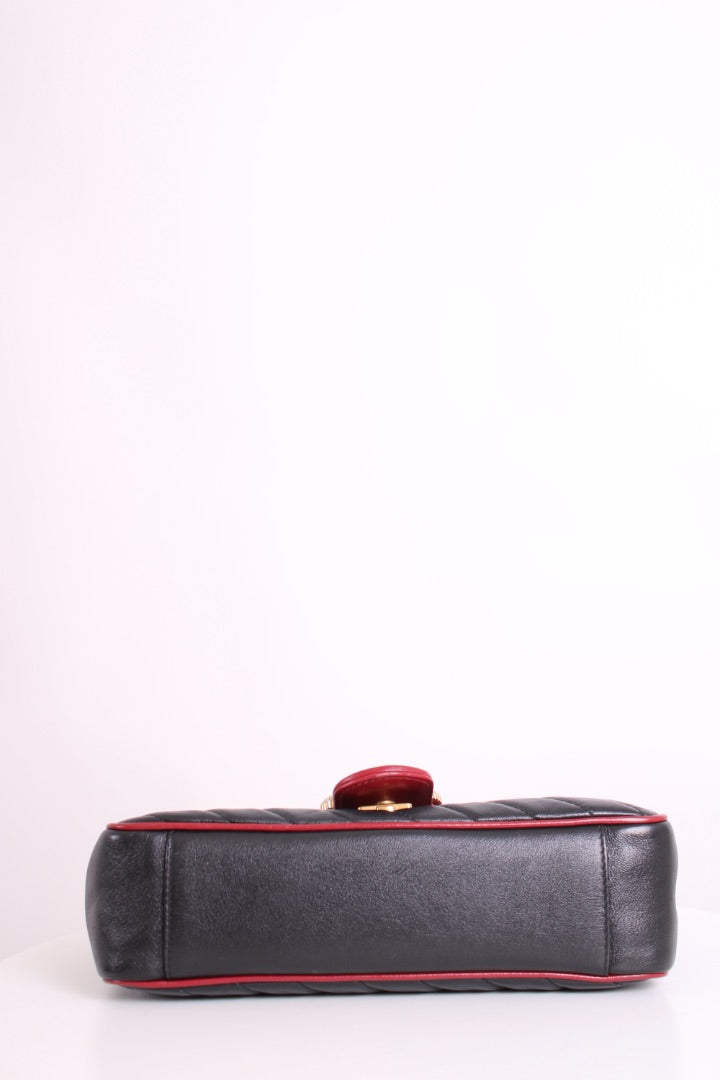 Gucci GG Marmont Quilted Flap Bag Black/ Red