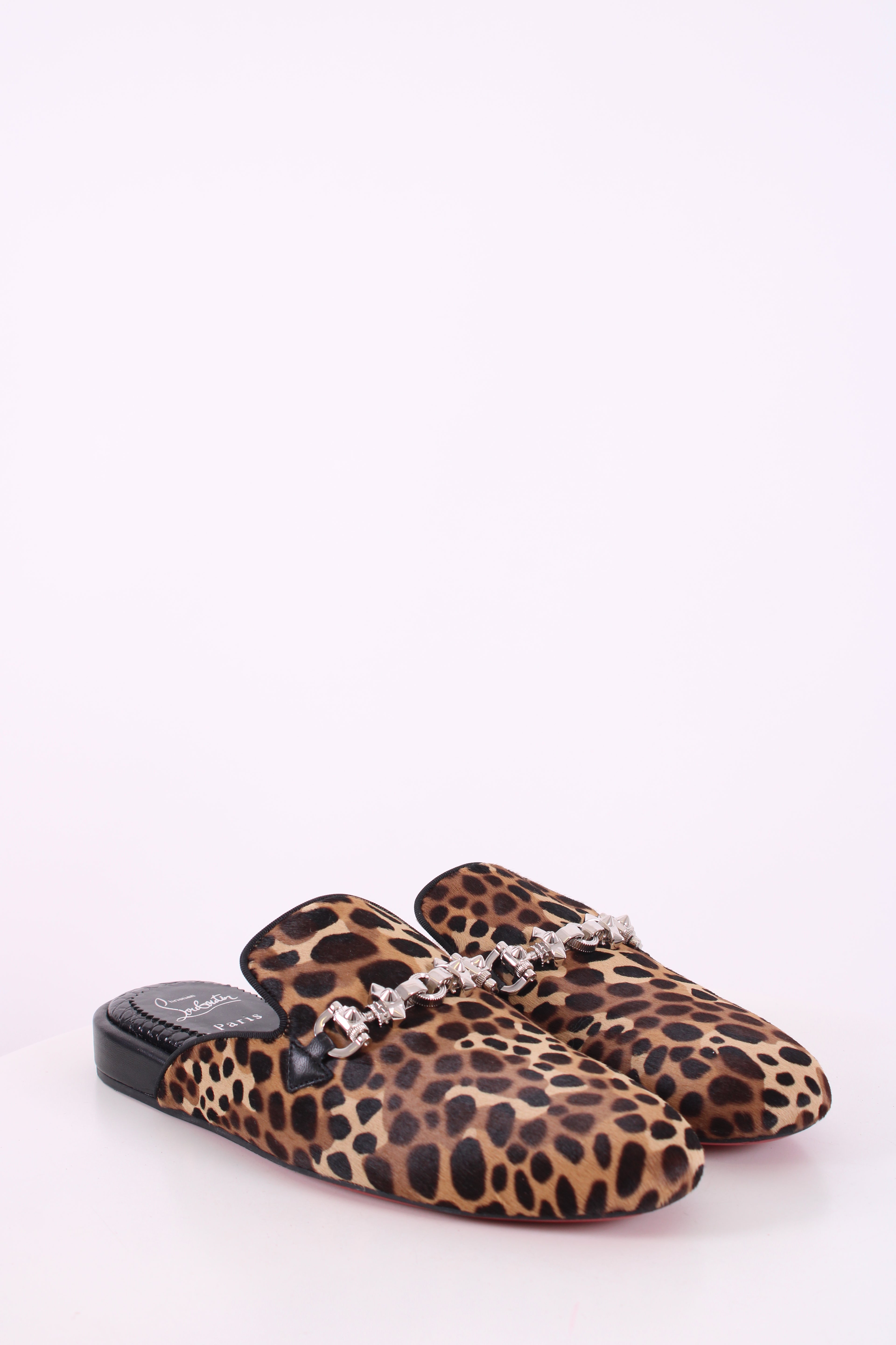 Christian Louboutin Pony Hair Mule Flats Leopard Print 37