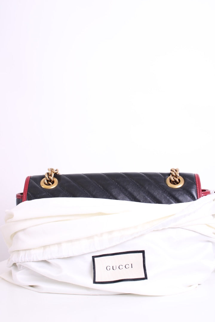 Gucci GG Marmont Quilted Flap Bag Black/ Red